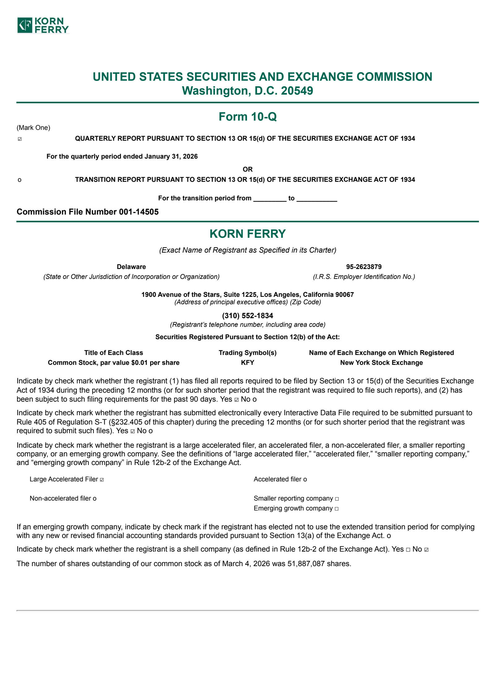 Korn/Ferry International's Q3 2026 Quarterly report