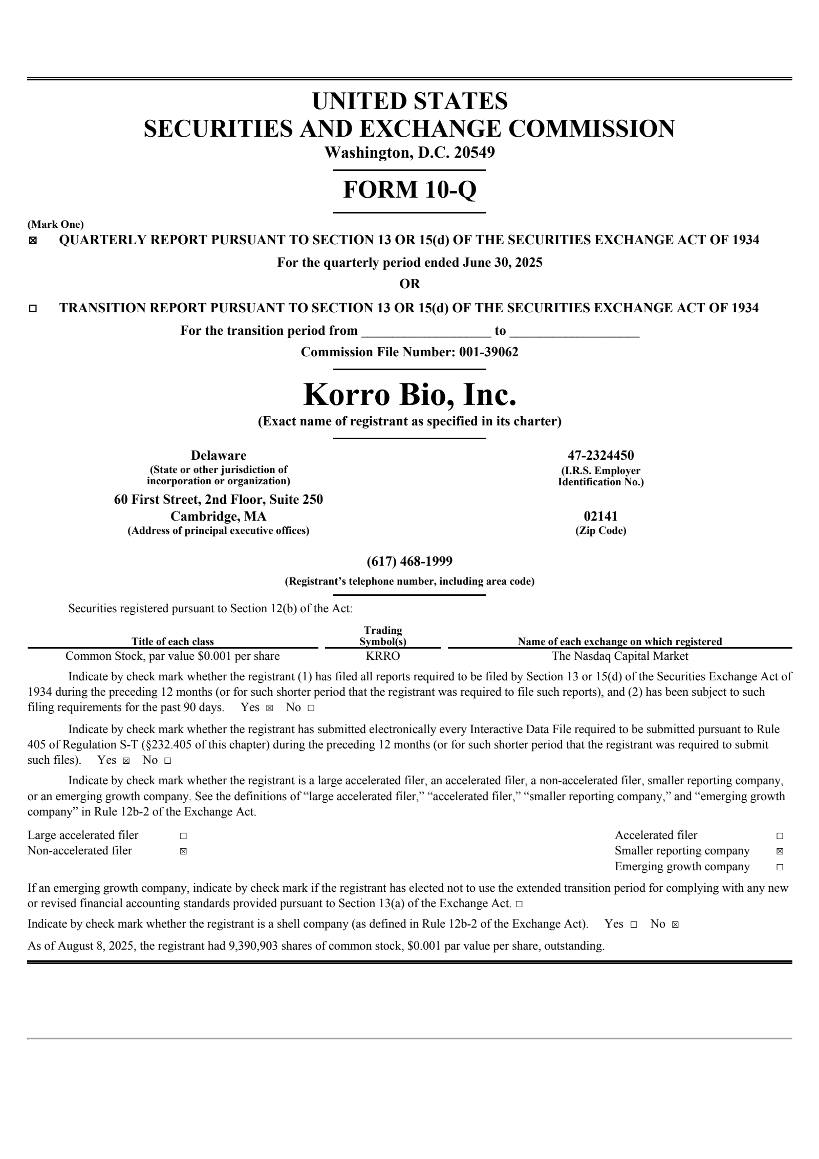 Korro Bio's Q2 2025 Quarterly report