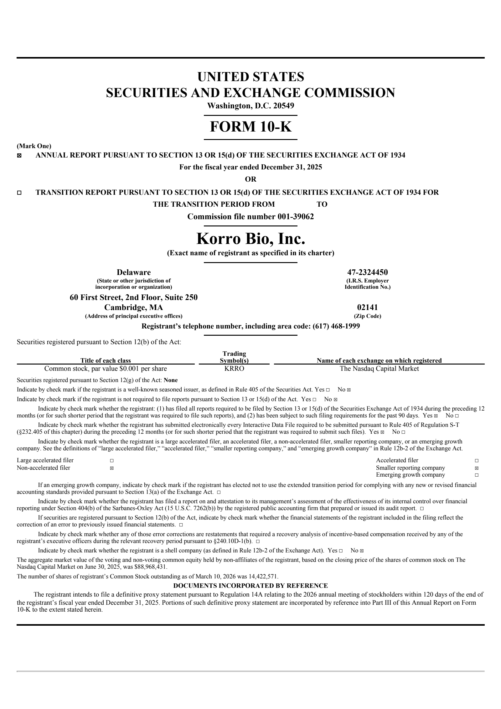 Korro Bio's Q4 2025 Annual report