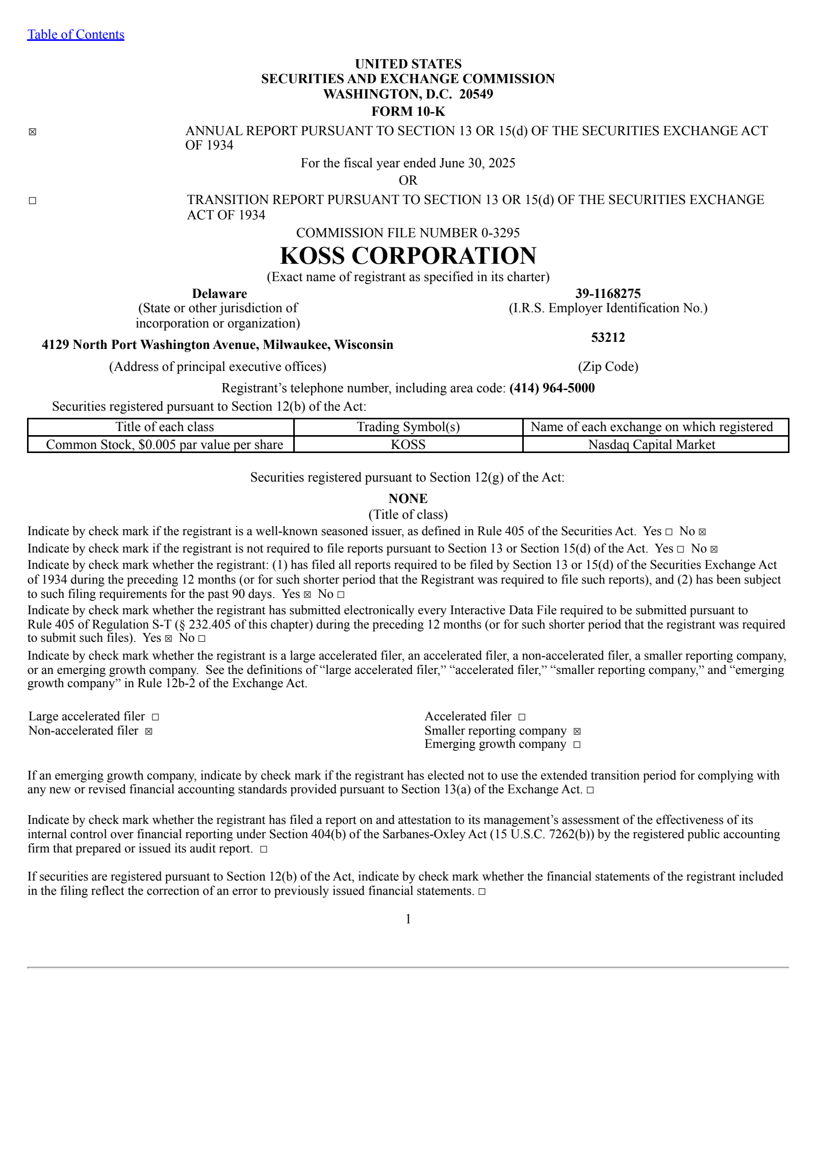 Koss' Q4 2025 Annual report