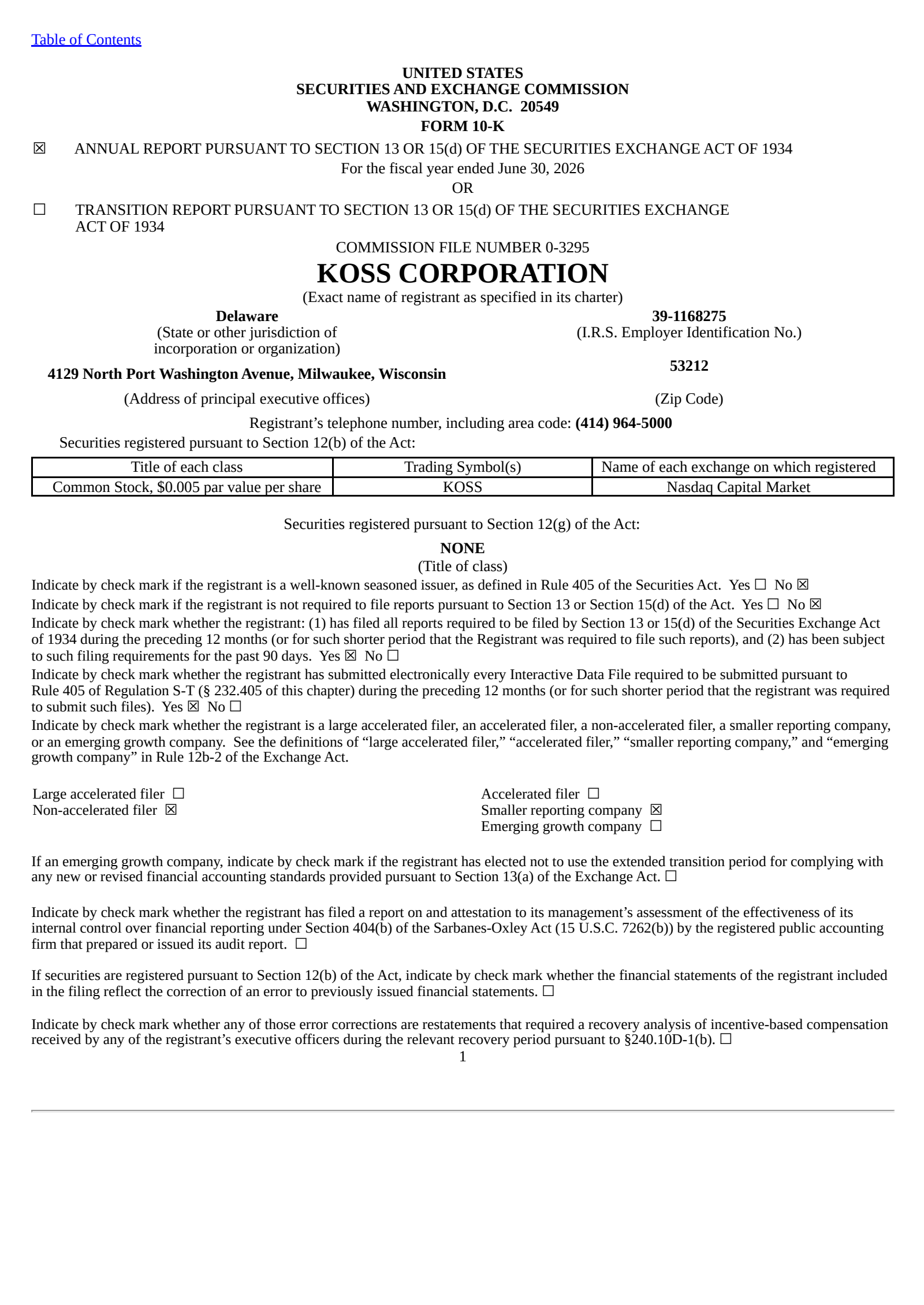Koss' Q4 2026 Annual report