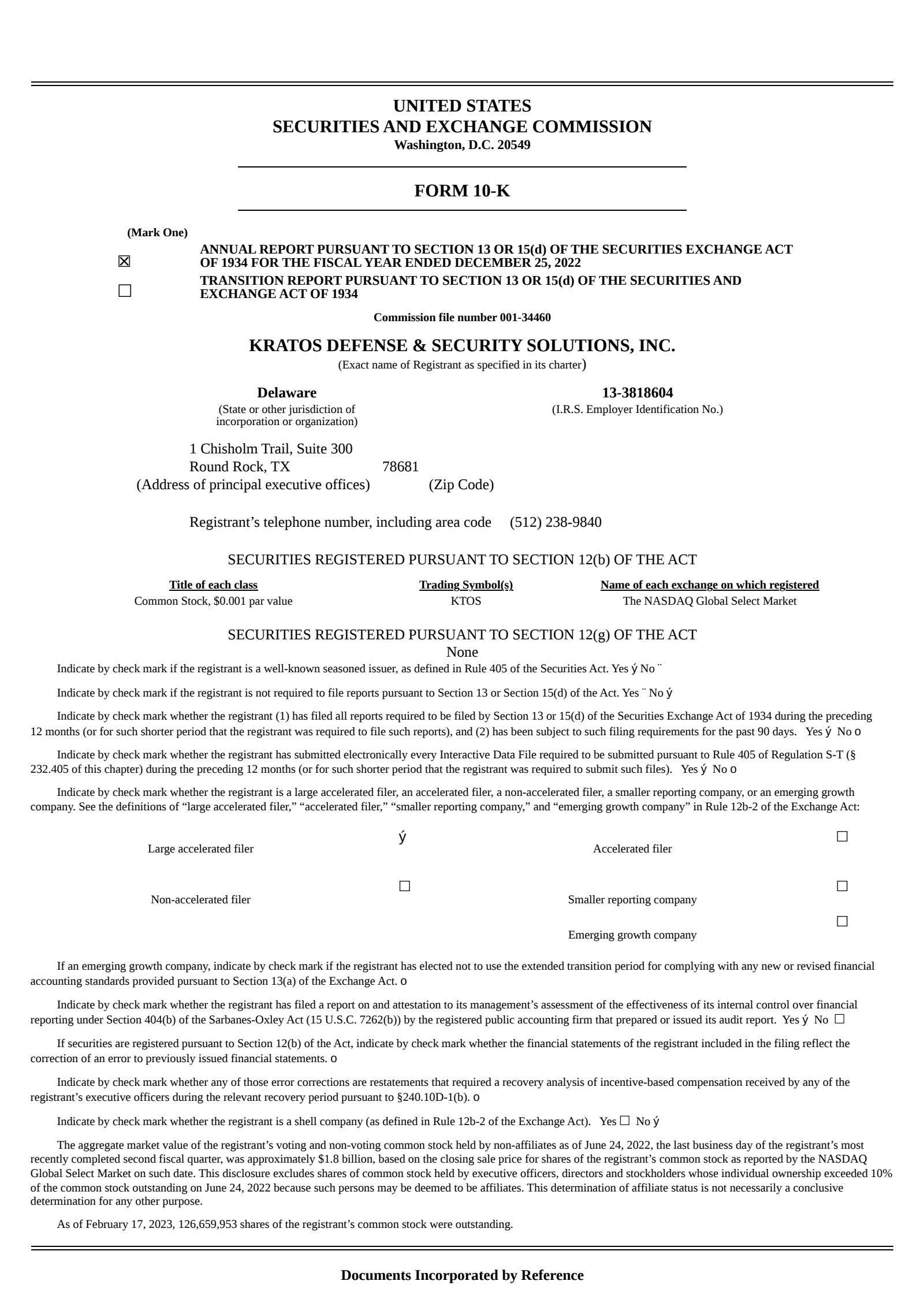 Kratos Defense & Security Solutions' Q4 2022 Annual report
