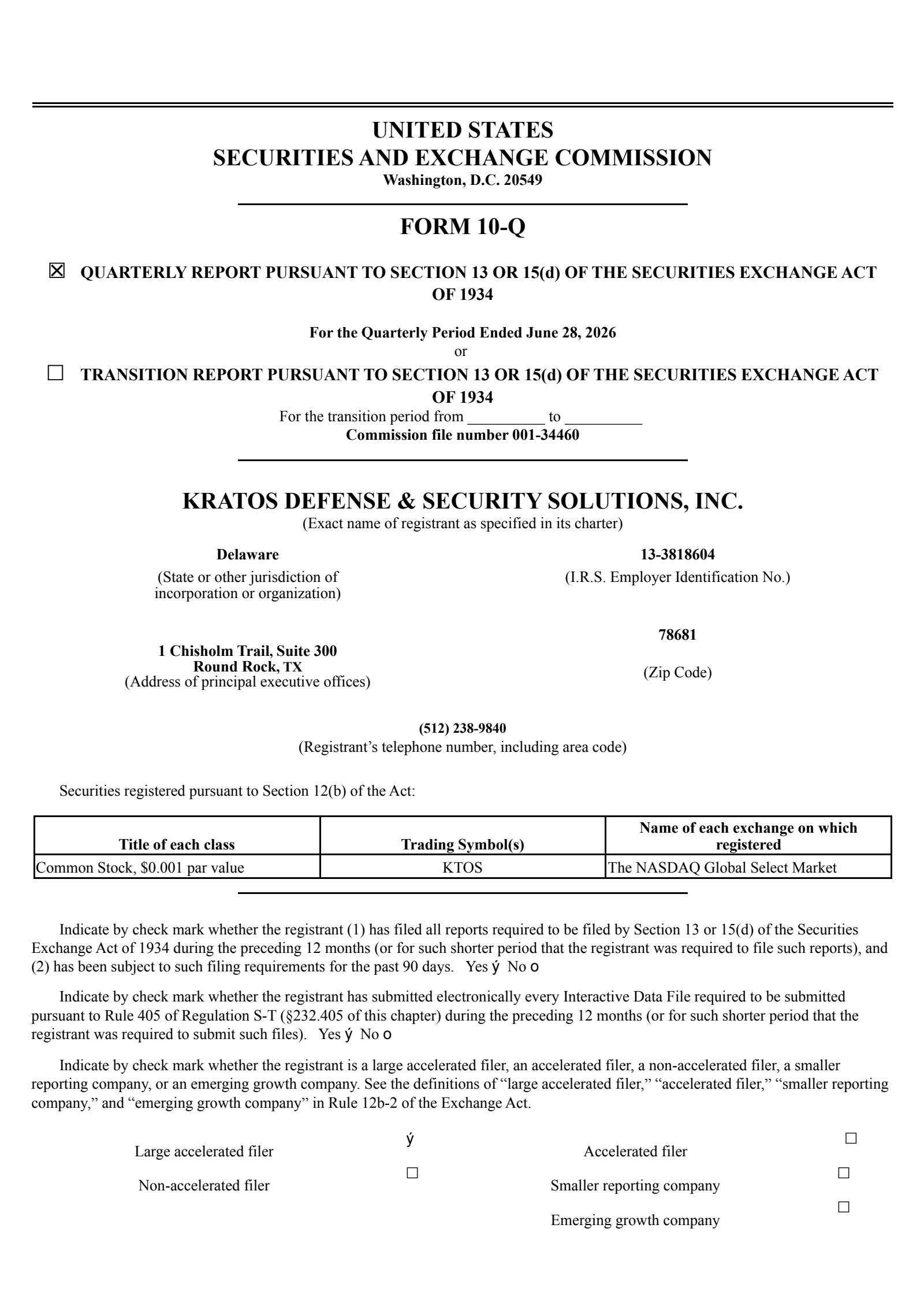 Kratos Defense & Security Solutions' Q2 2026 Quarterly report