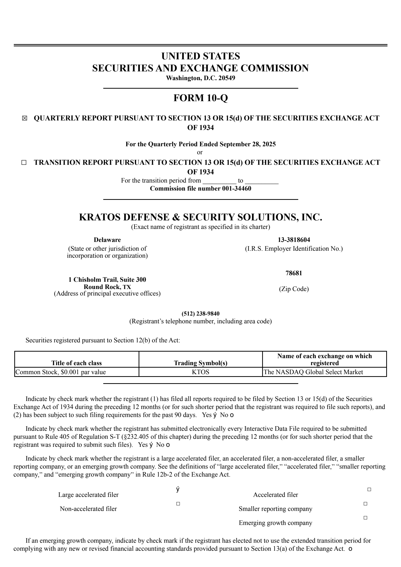 Kratos Defense & Security Solutions' Q3 2025 Quarterly Report
