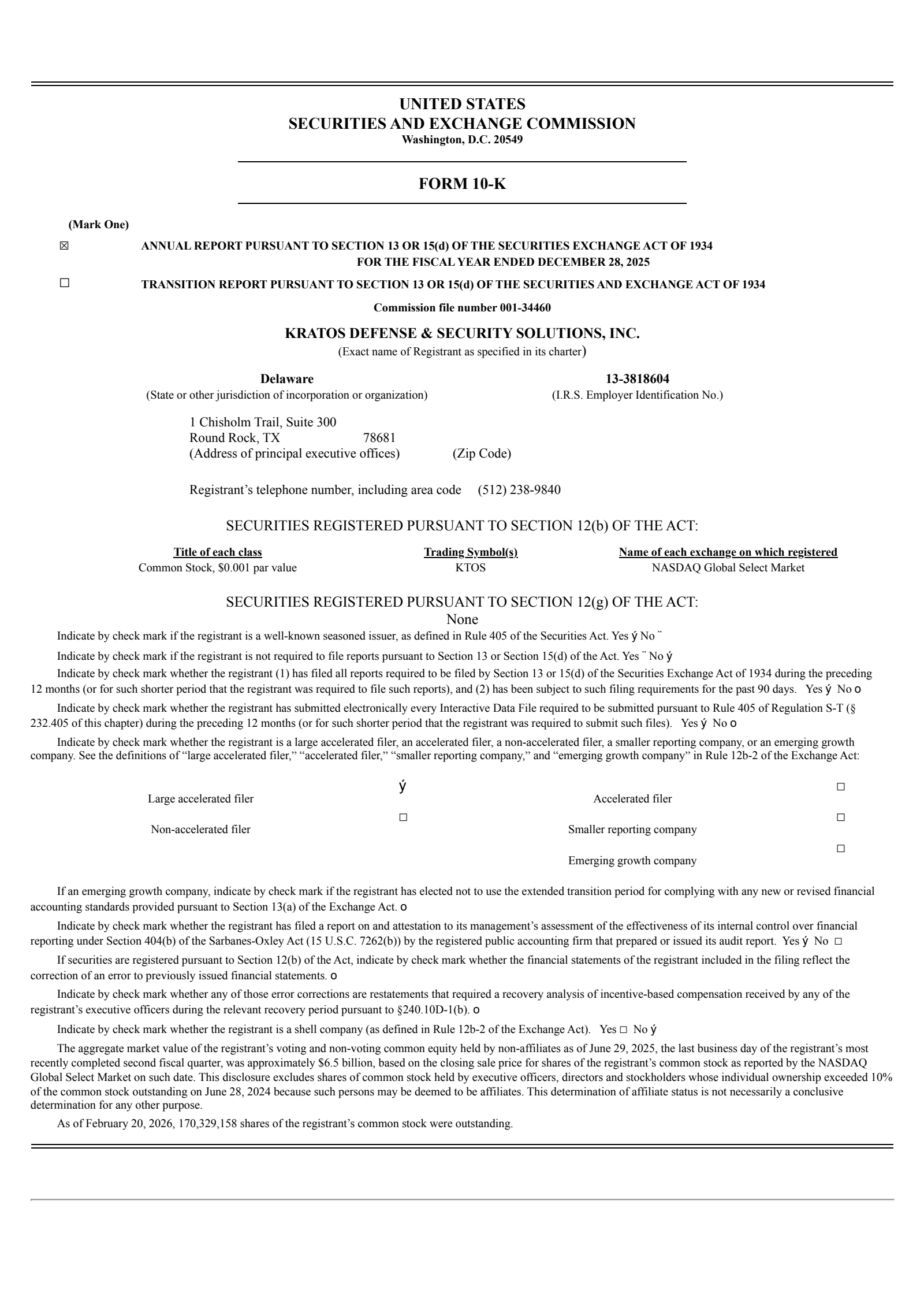 Kratos Defense & Security Solutions' Q4 2025 Annual report