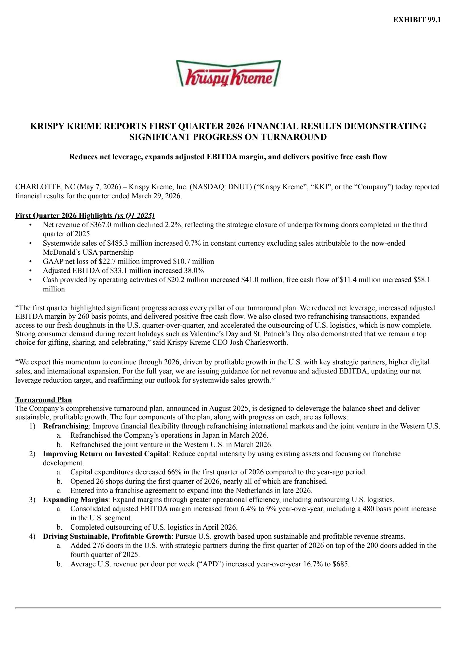 Krispy Kreme's Q1 2026 Press Release