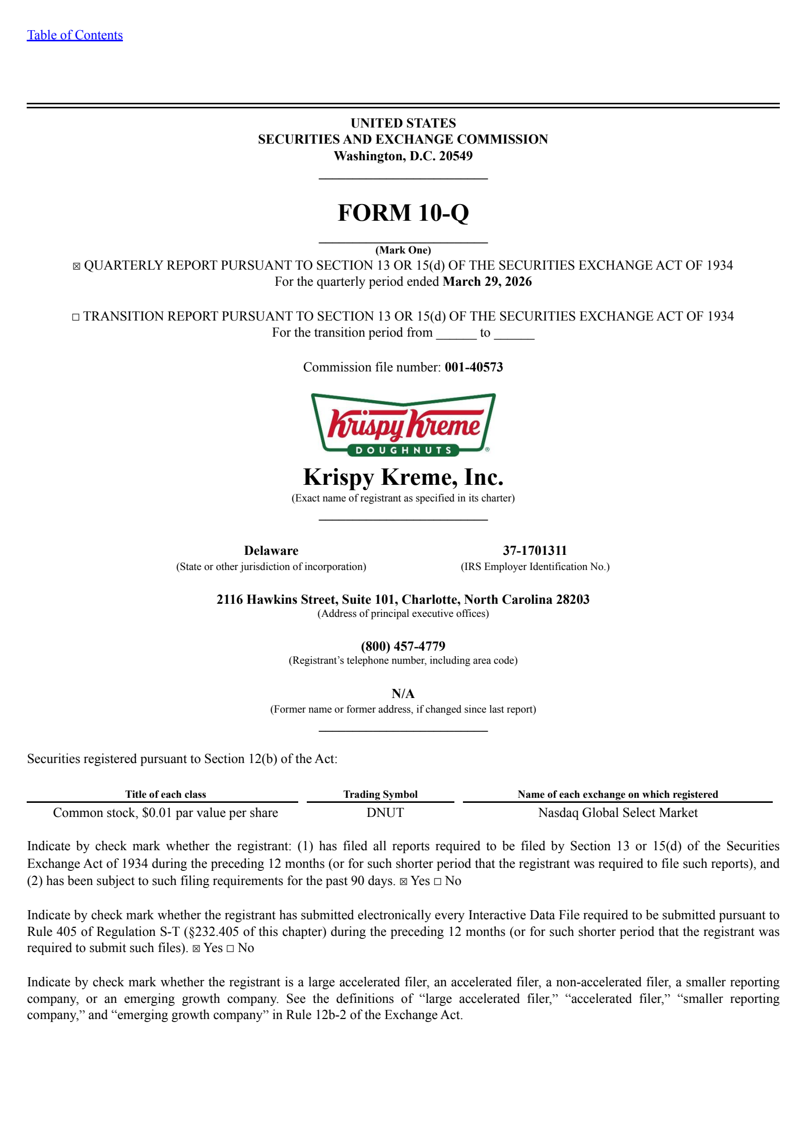 Krispy Kreme's Q1 2026 Quarterly report