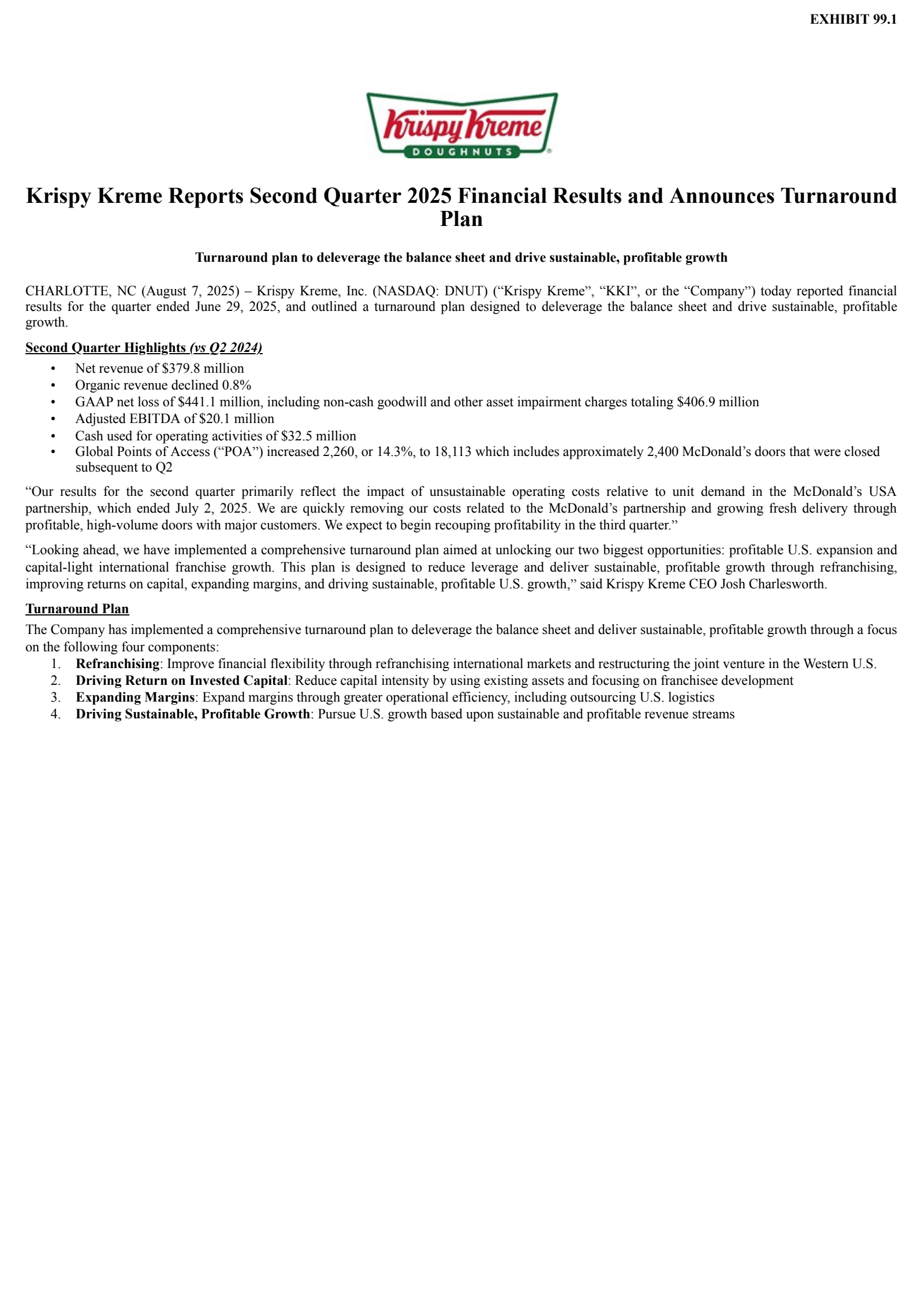 Krispy Kreme's Q2 2025 Earnings Release