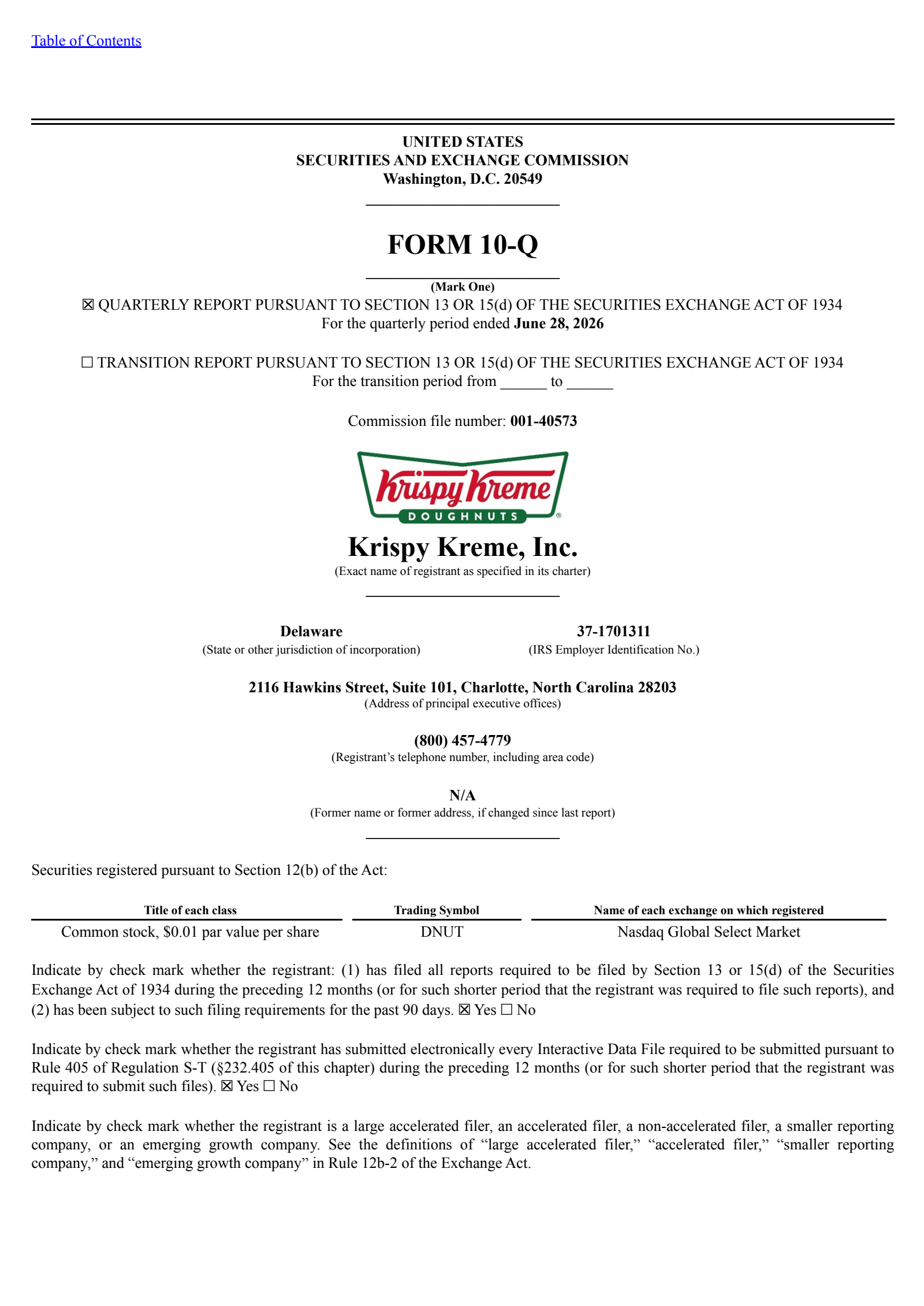 Krispy Kreme's Q2 2026 Quarterly report
