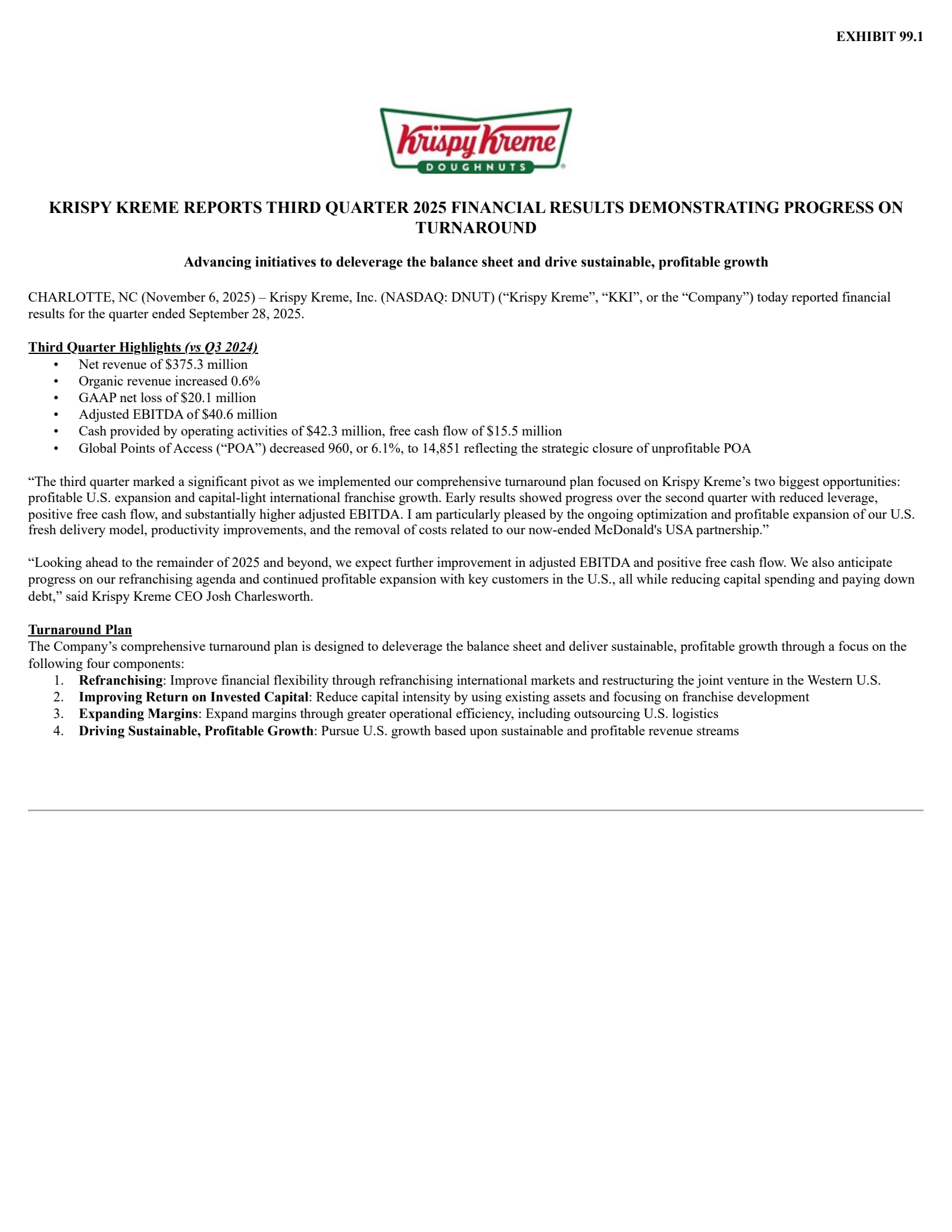 Krispy Kreme's Q3 2025 Earnings Release