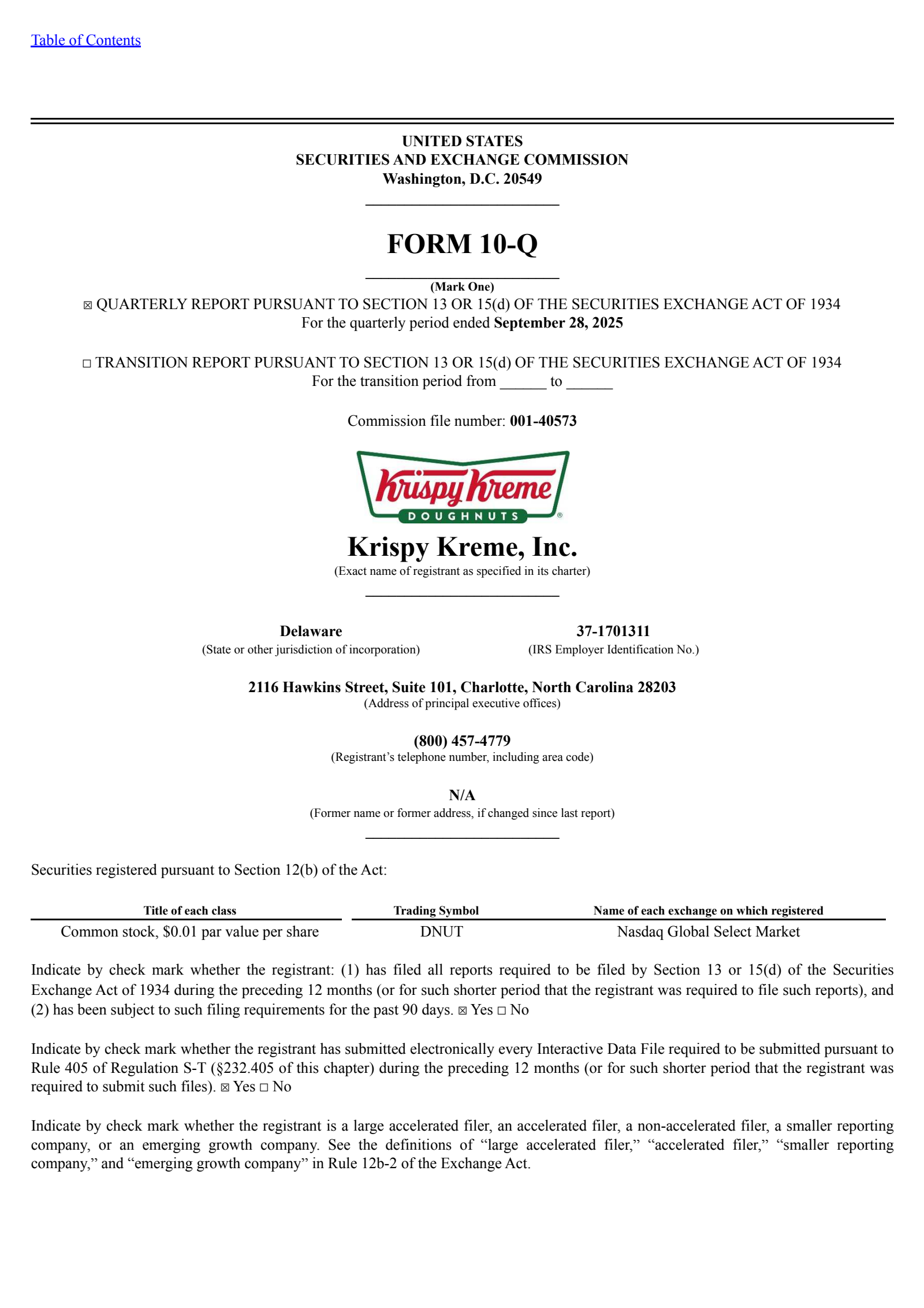 Krispy Kreme's Q3 2025 Quarterly Report