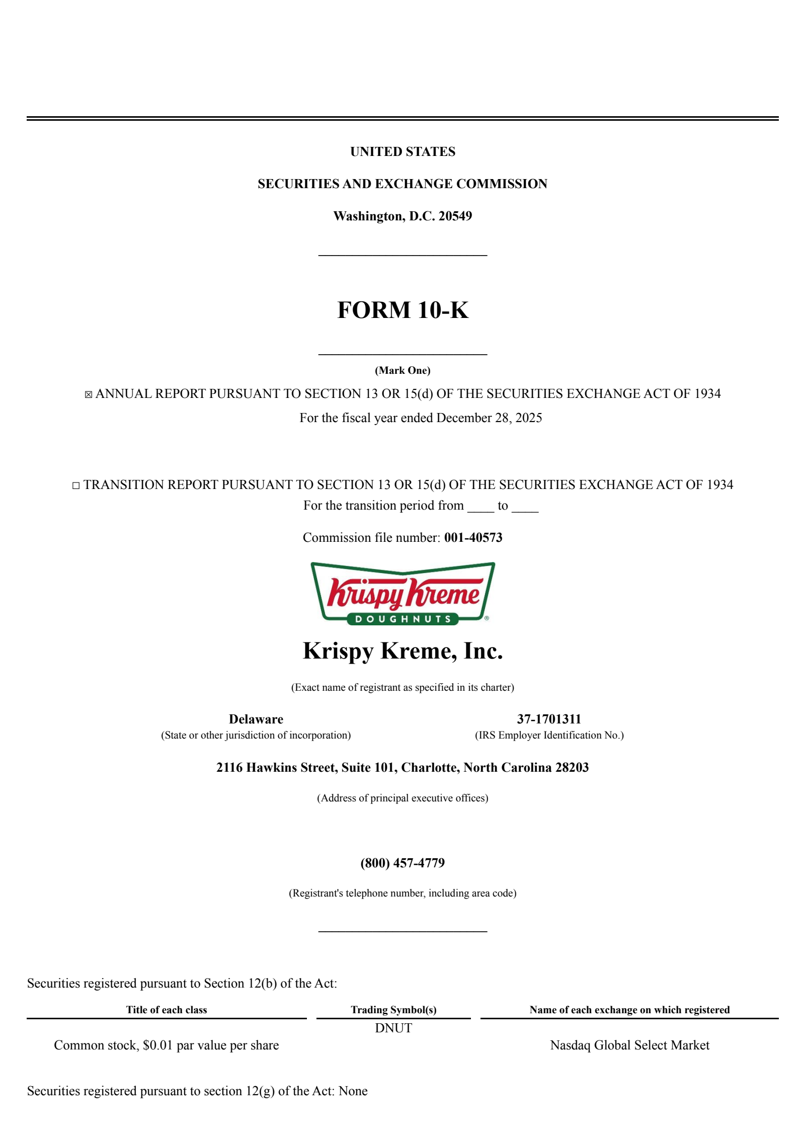 Krispy Kreme's Q4 2025 Annual report