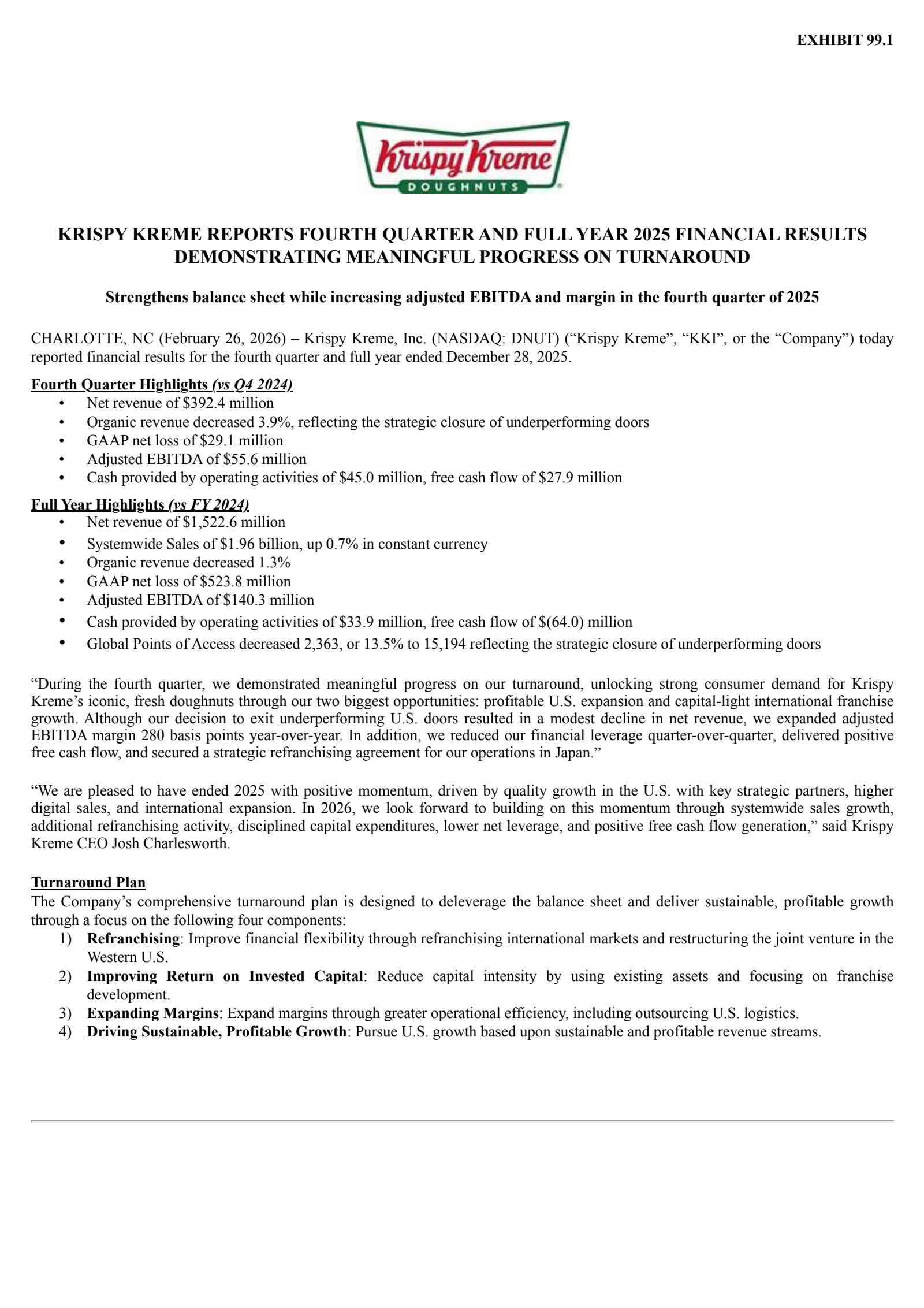 Krispy Kreme's Q4 2025 Press Release
