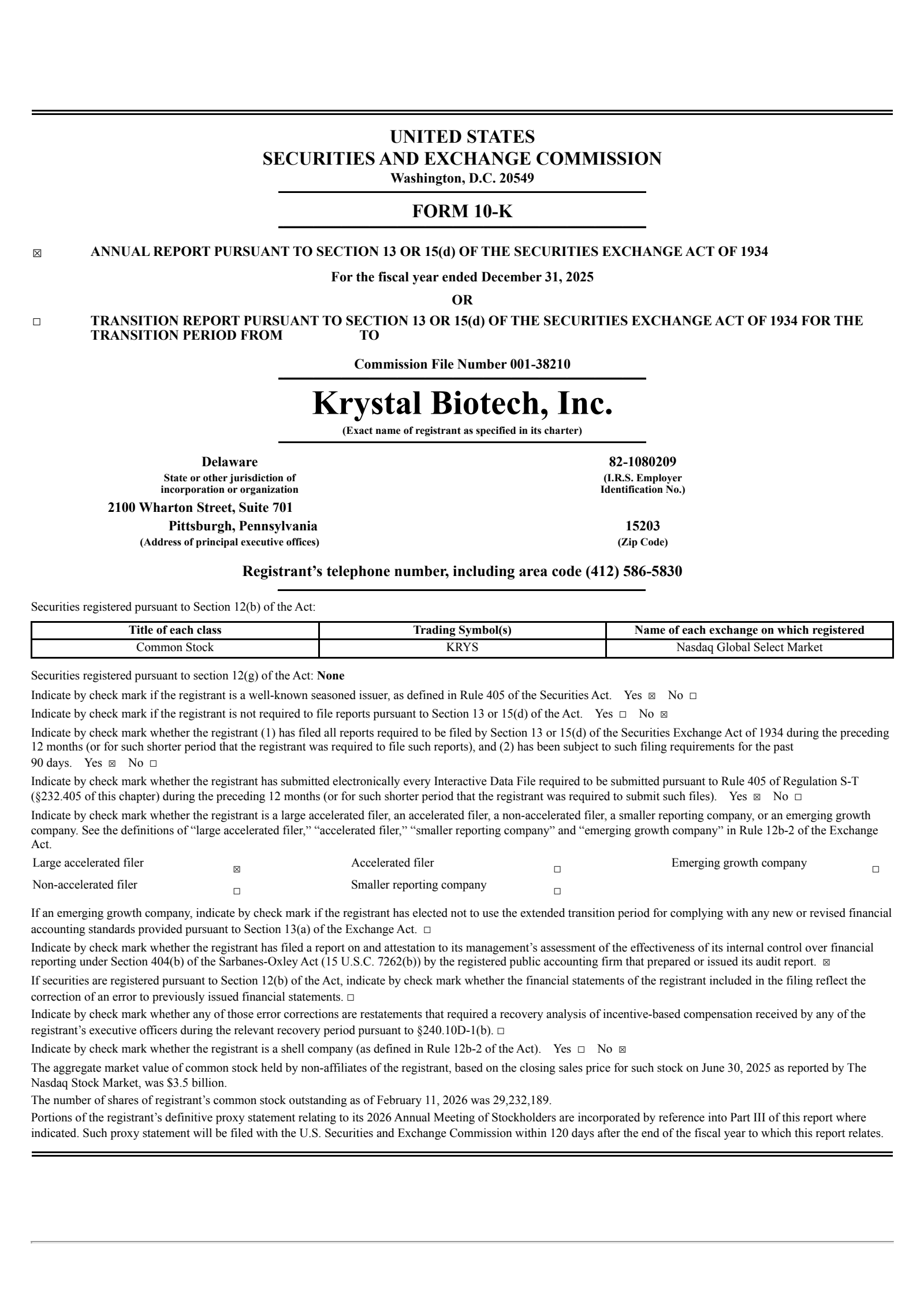 Krystal Biotech's Q4 2025 Annual report