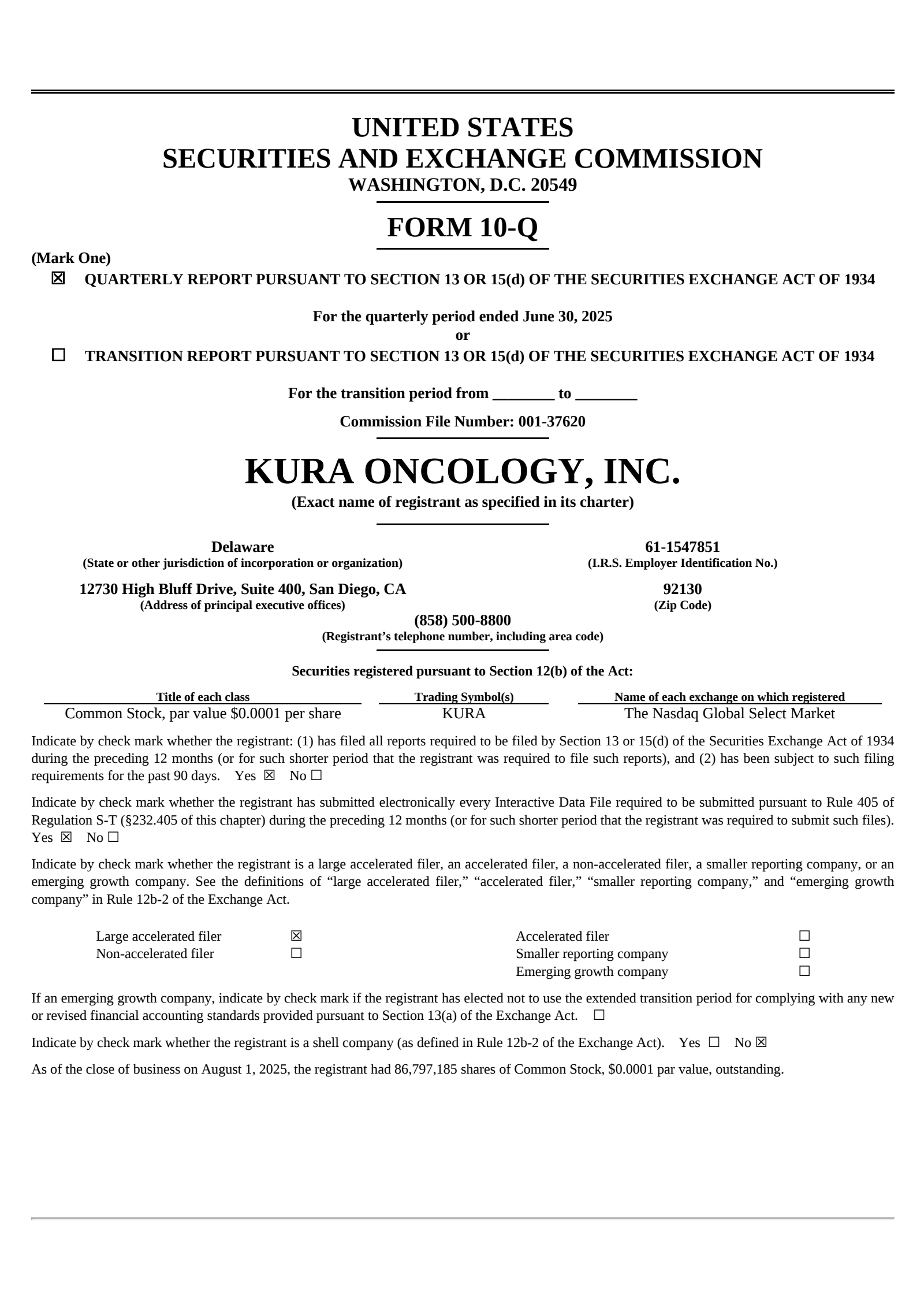 Kura Oncology's Q2 2025 Quarterly report
