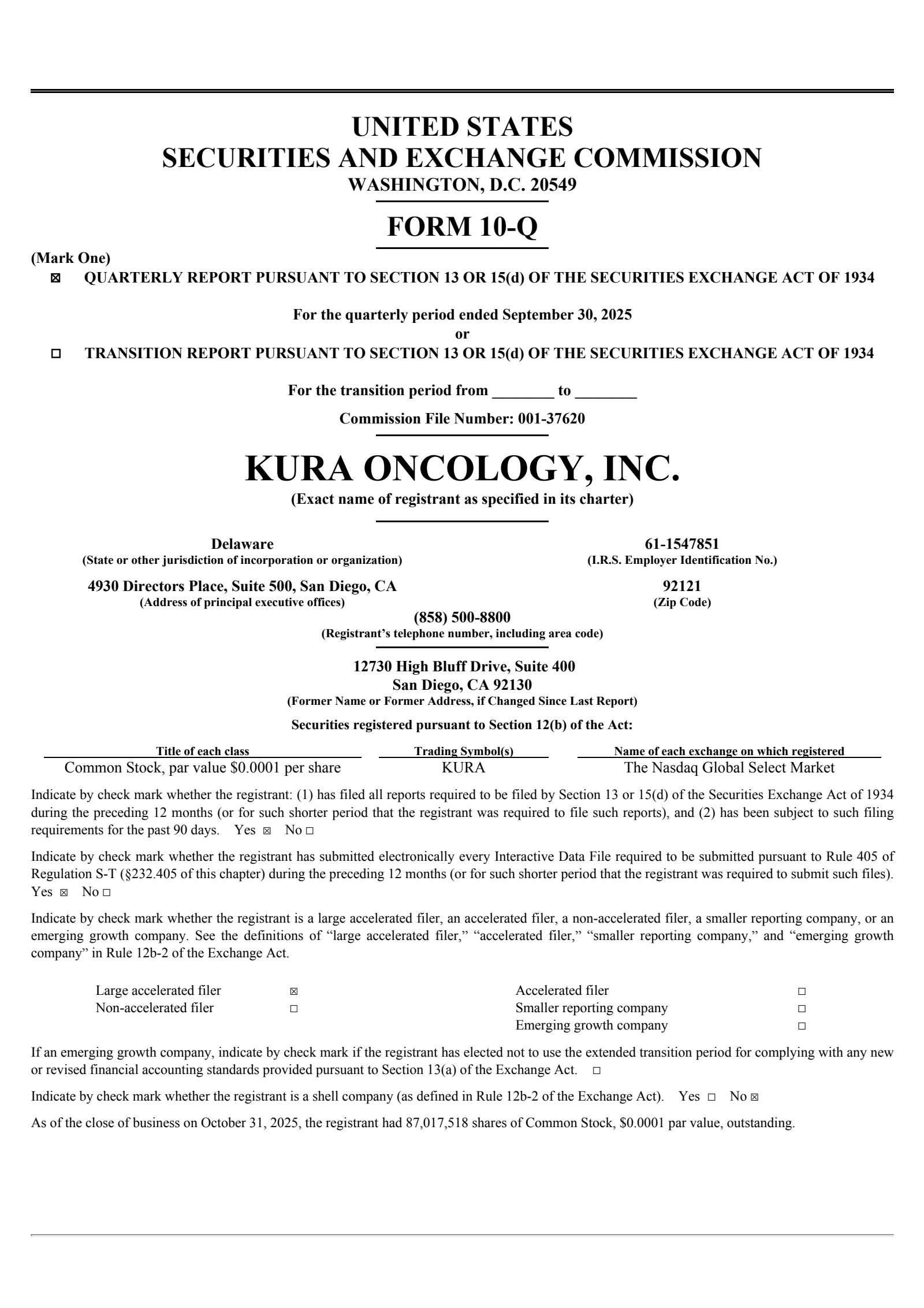 Kura Oncology's Q3 2025 Quarterly Report