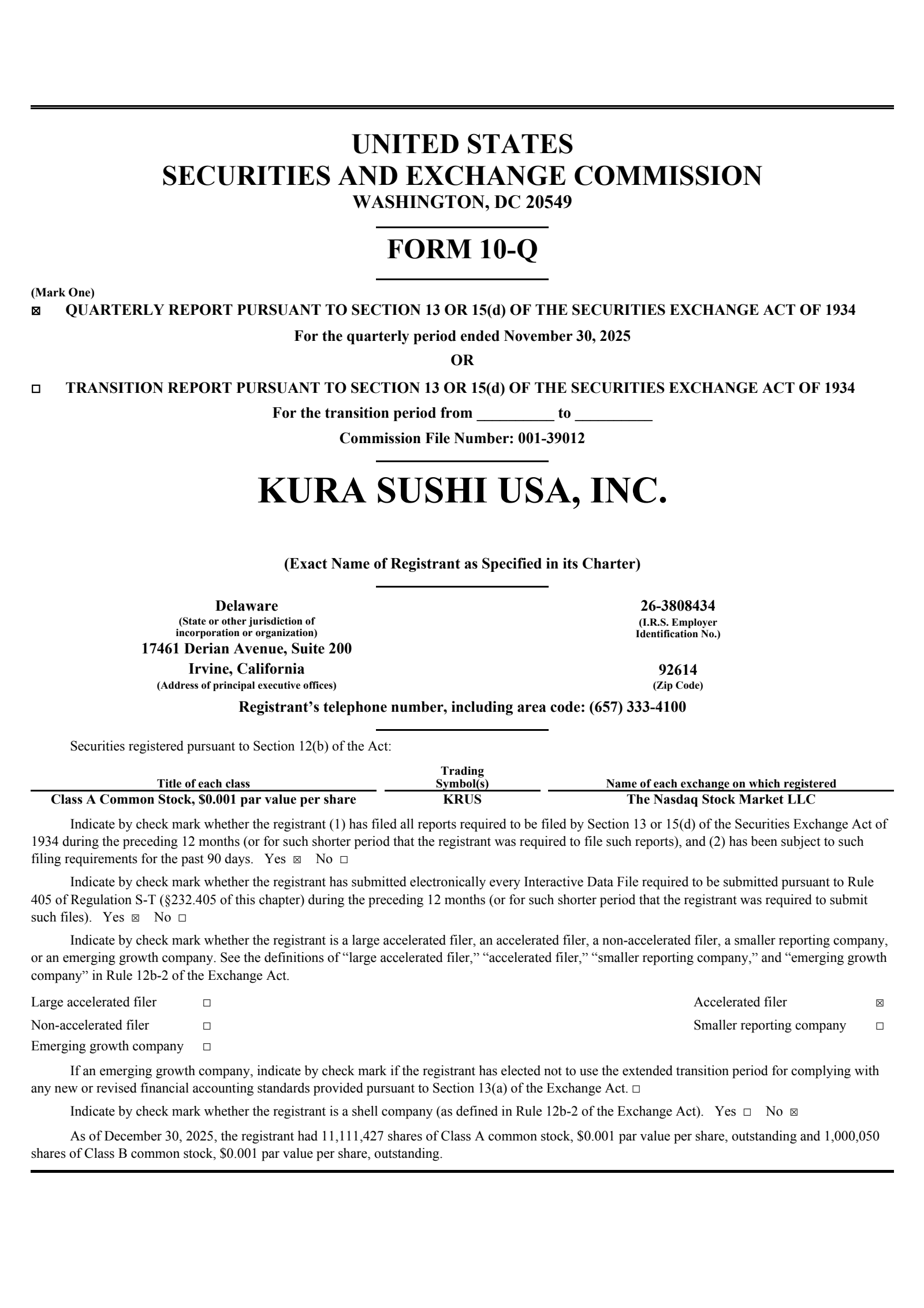 Kura Sushi USA's Q1 2026 Quarterly Report