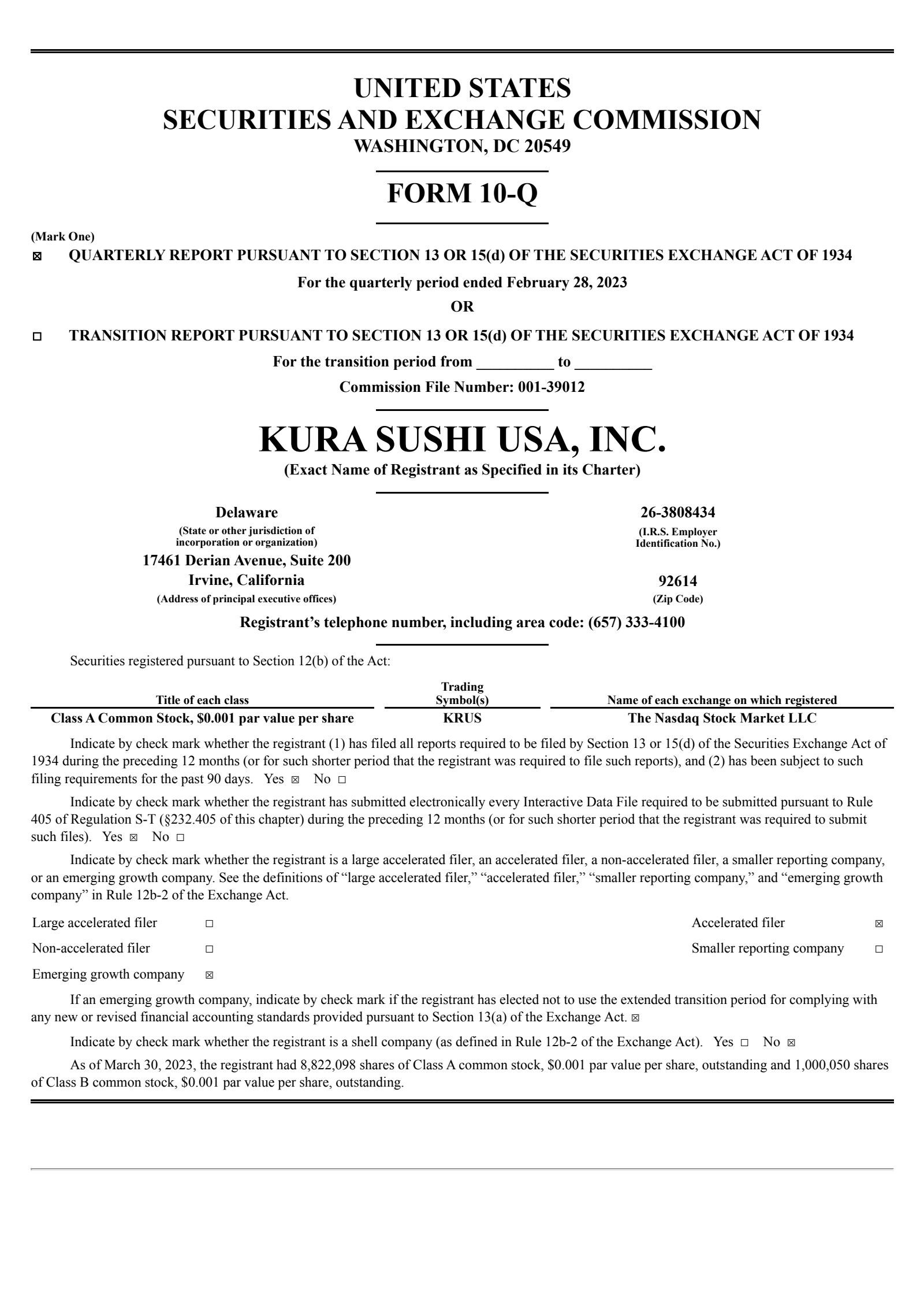 Kura Sushi USA's Q2 2023 Quarterly report