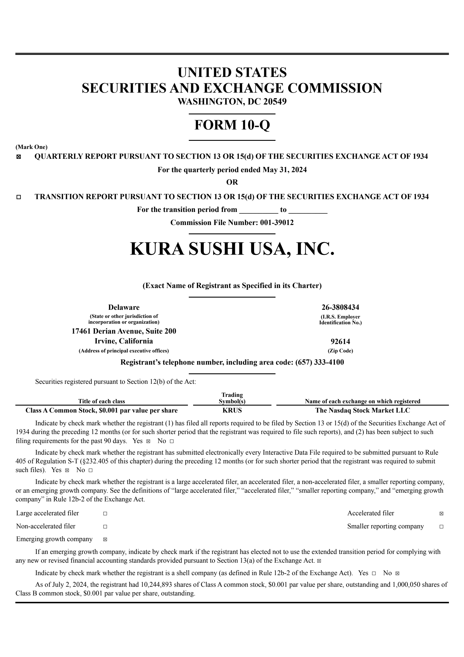 Kura Sushi USA's Q3 2024 Quarterly report
