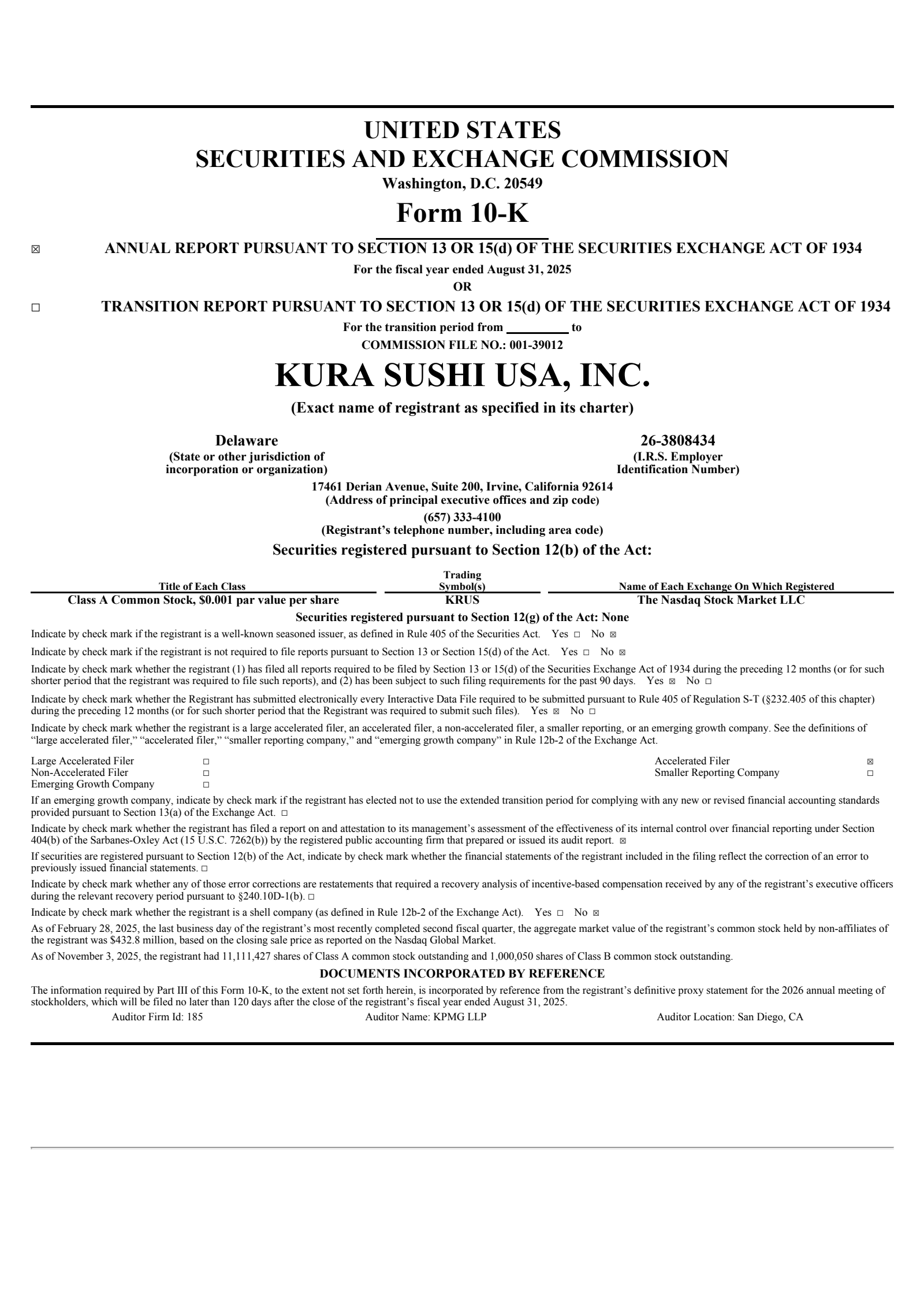 Kura Sushi USA's Q4 2025 Annual Report