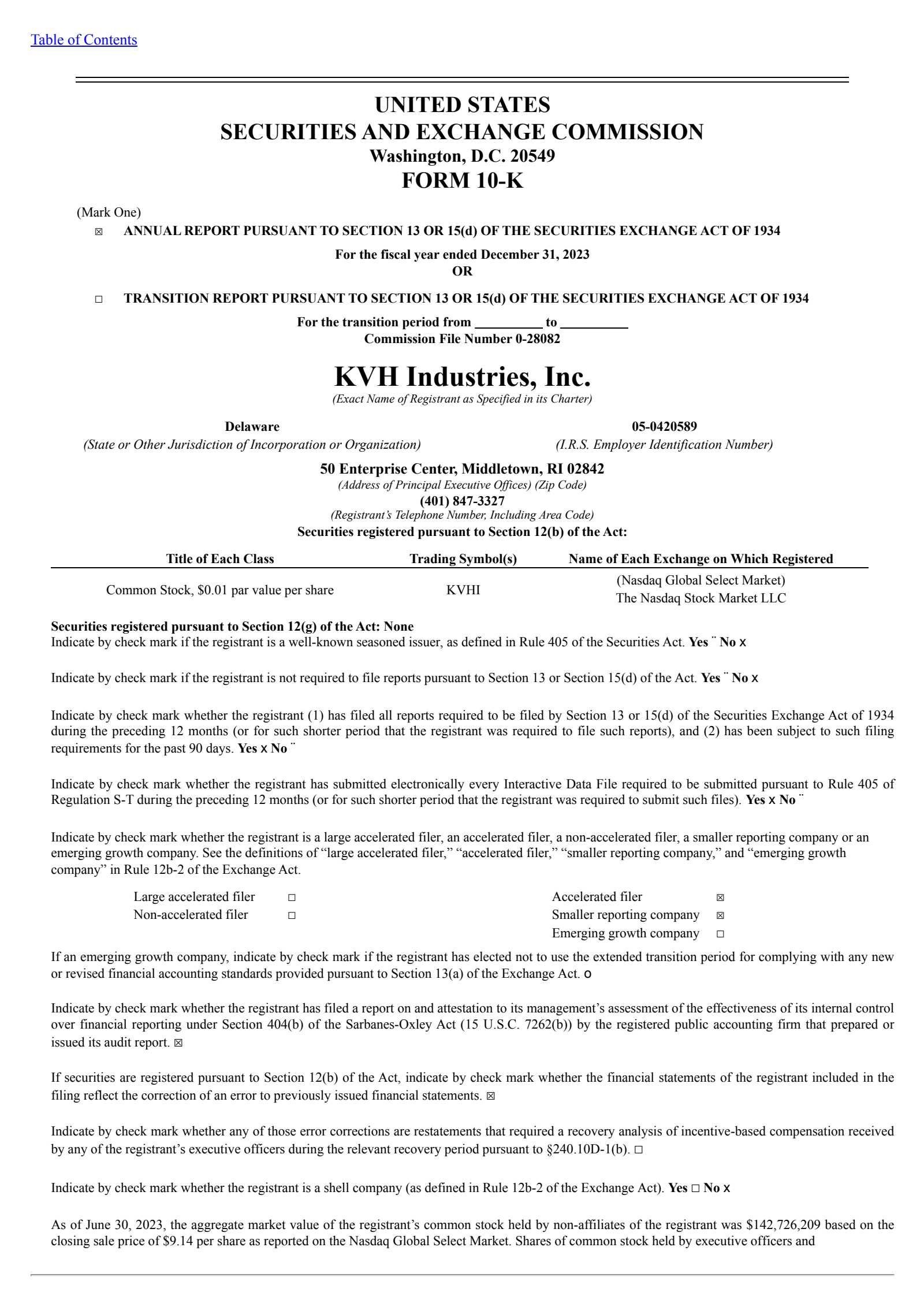 KVH Industries' Q4 2023 Annual report