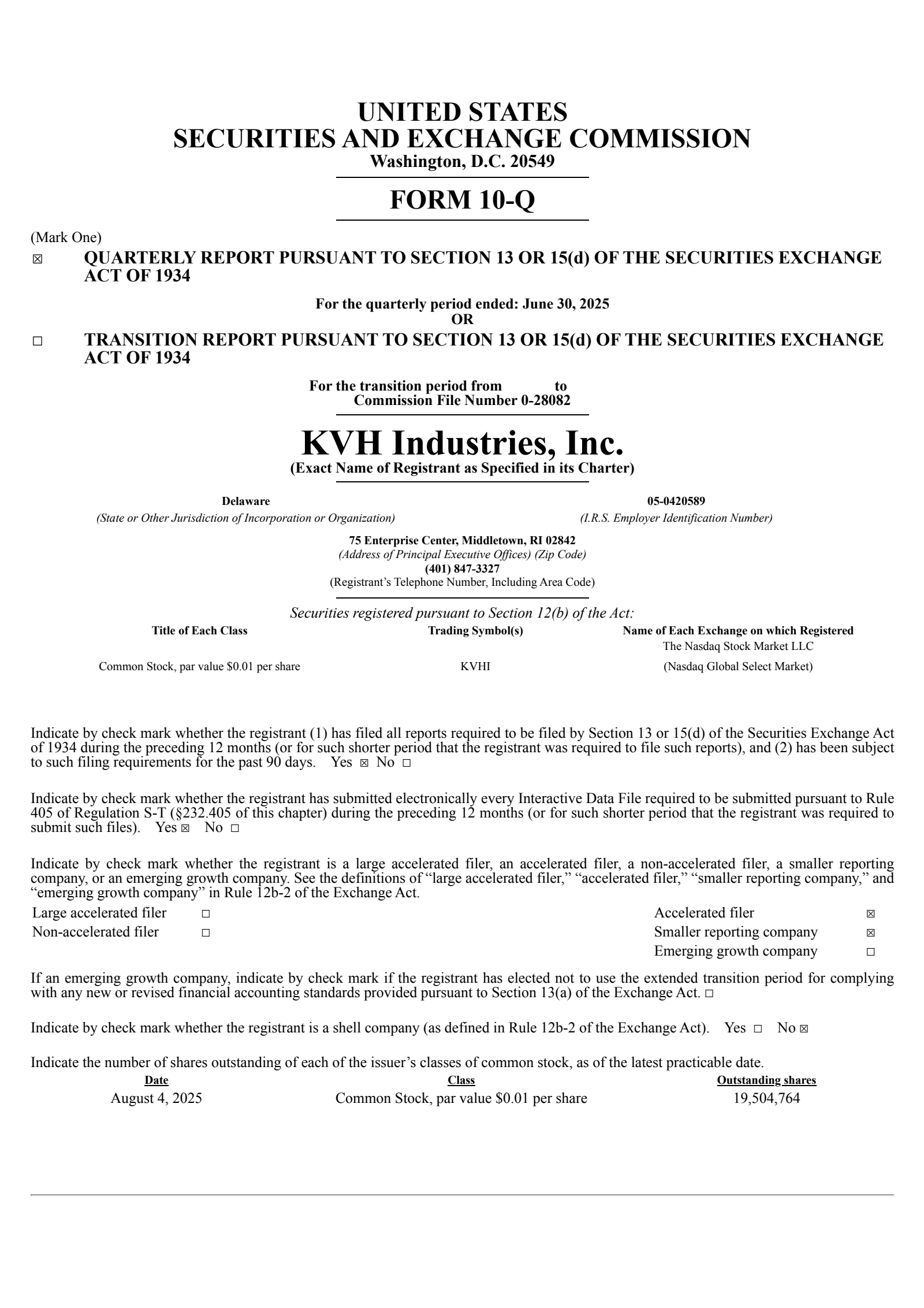 KVH Industries' Q2 2025 Quarterly report