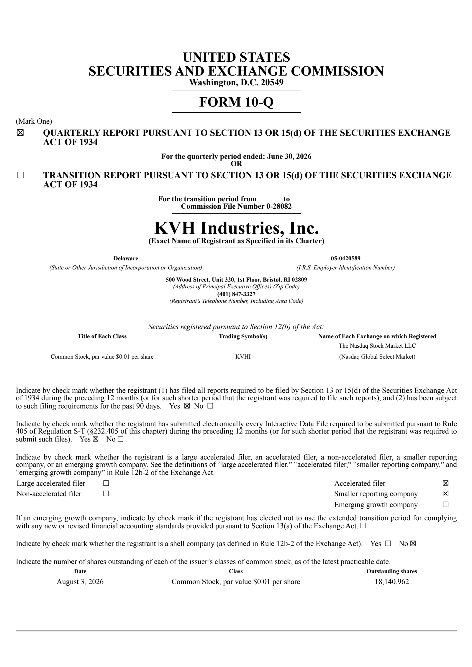KVH Industries' Q2 2026 Quarterly report