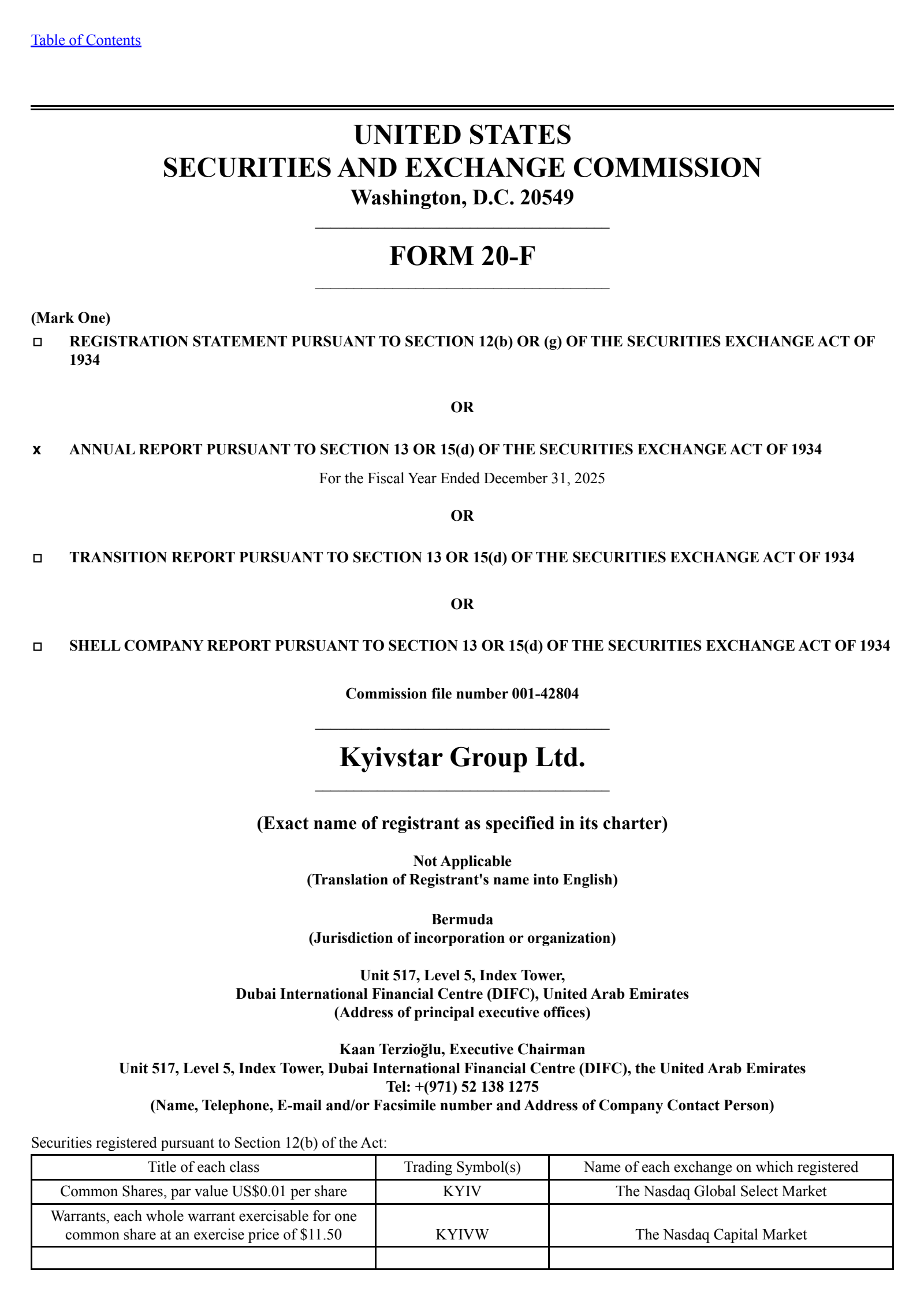 Kyivstar Group's Q4 2025 Annual report