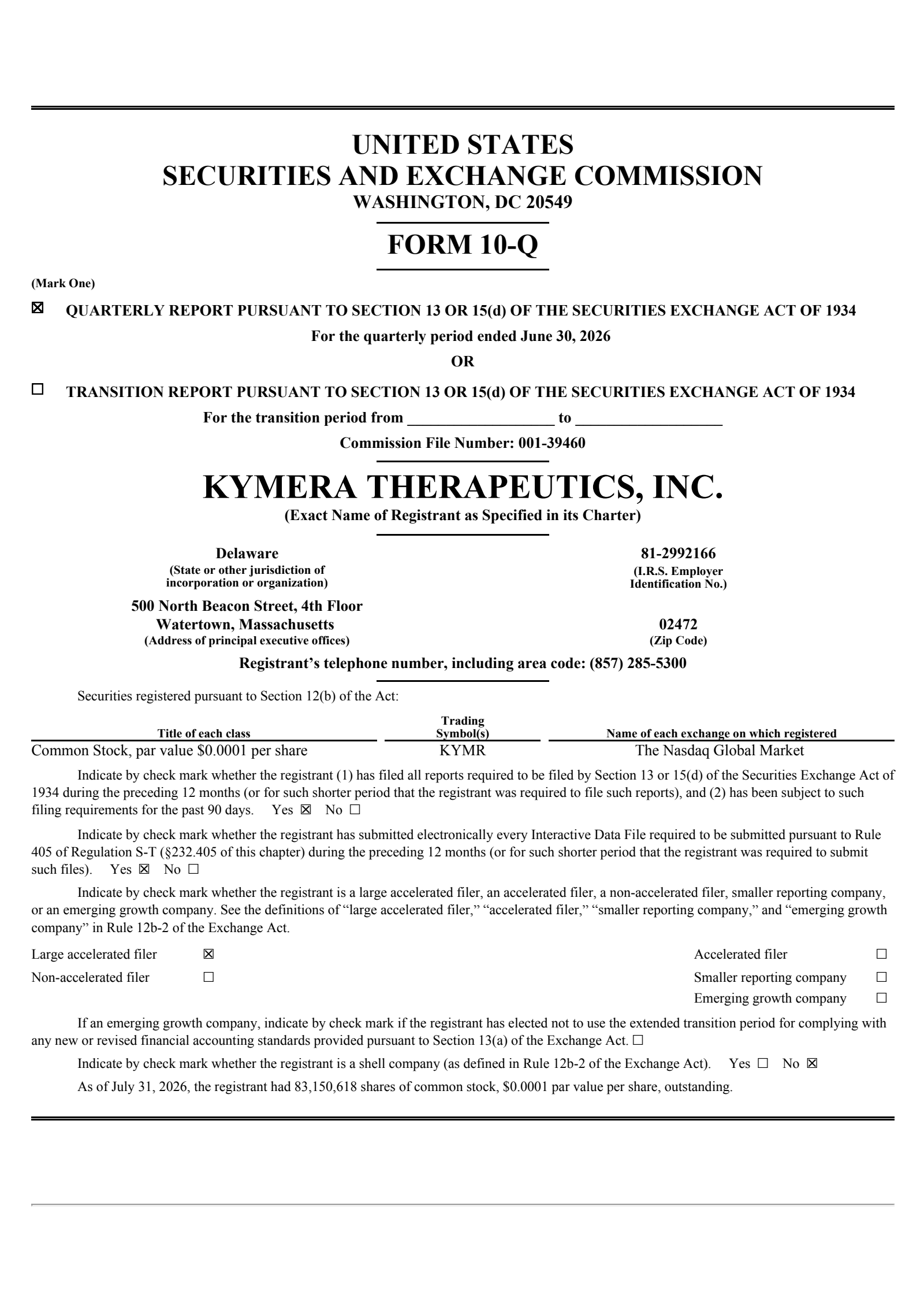 Kymera Therapeutics' Q2 2026 Quarterly report