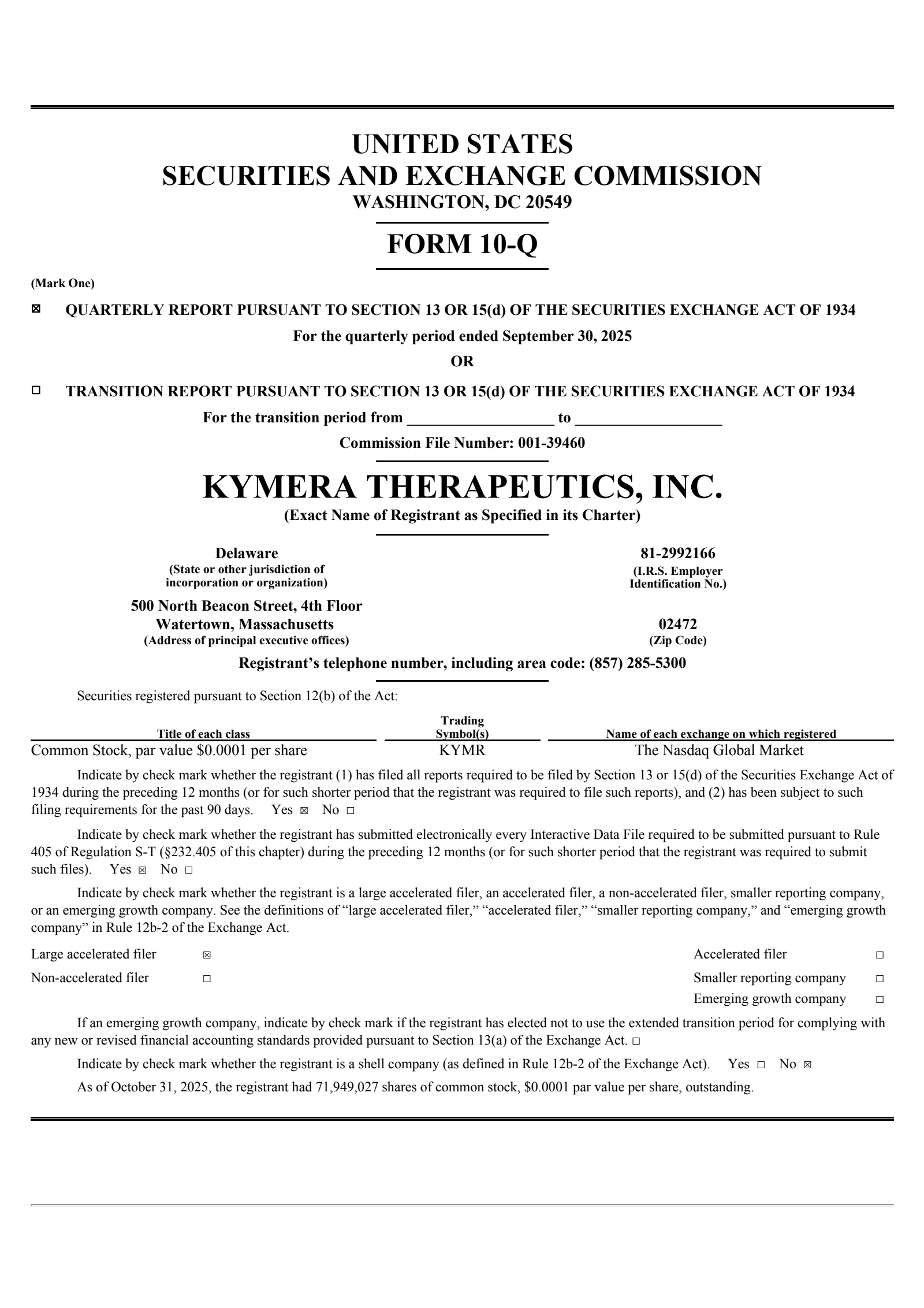Kymera Therapeutics' Q3 2025 Quarterly Report