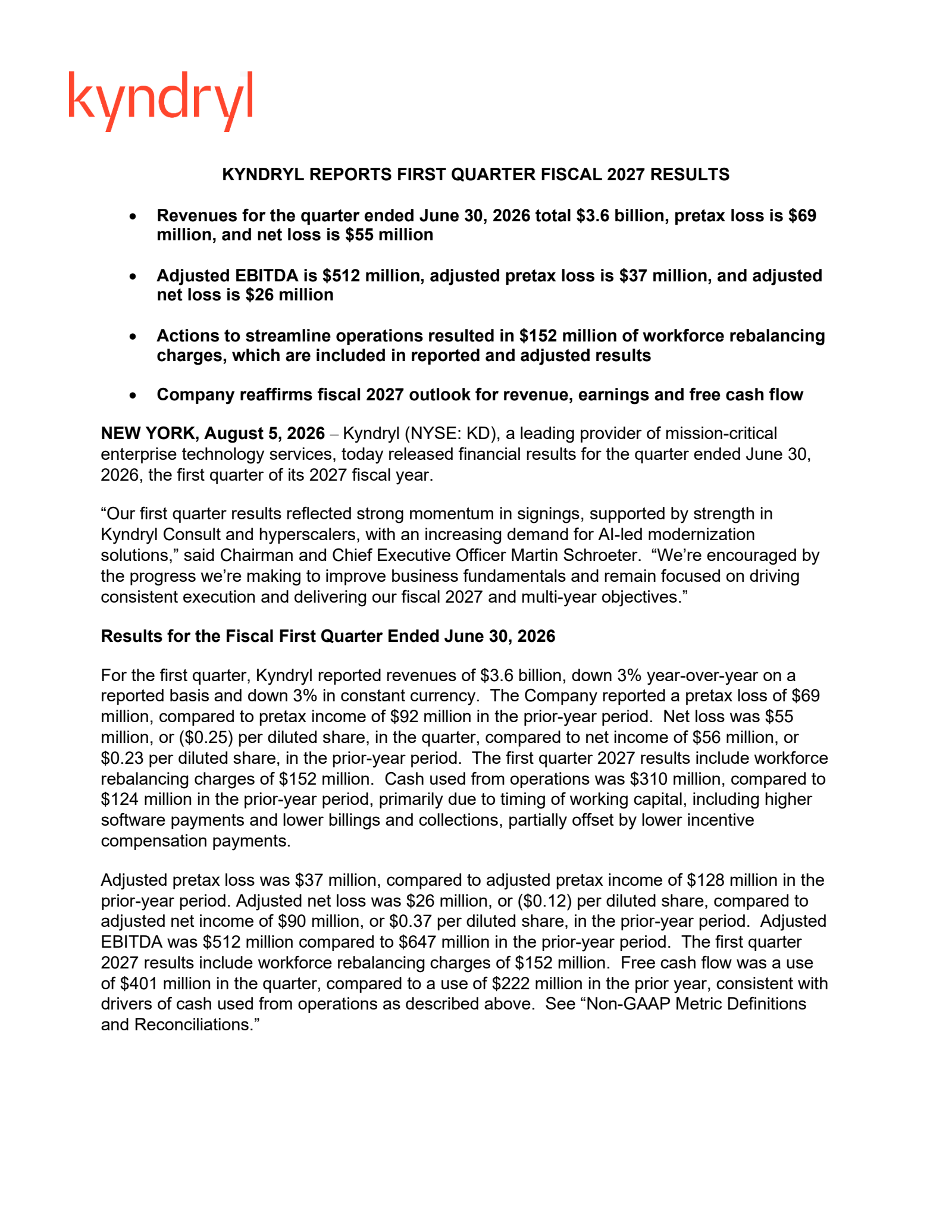 Kyndryl's Q1 2027 Press Release