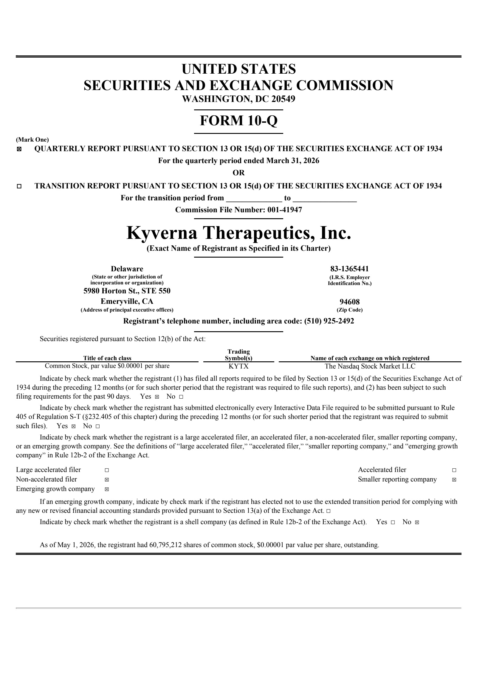 Kyverna Therapeutics' Q1 2026 Quarterly report