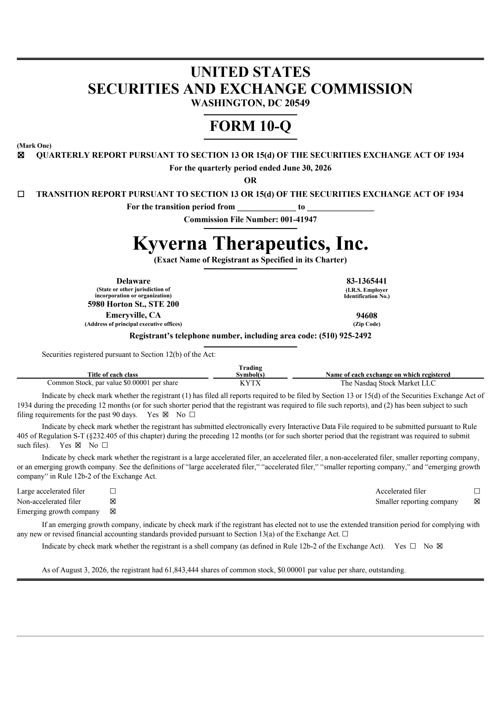 Kyverna Therapeutics' Q2 2026 Quarterly report