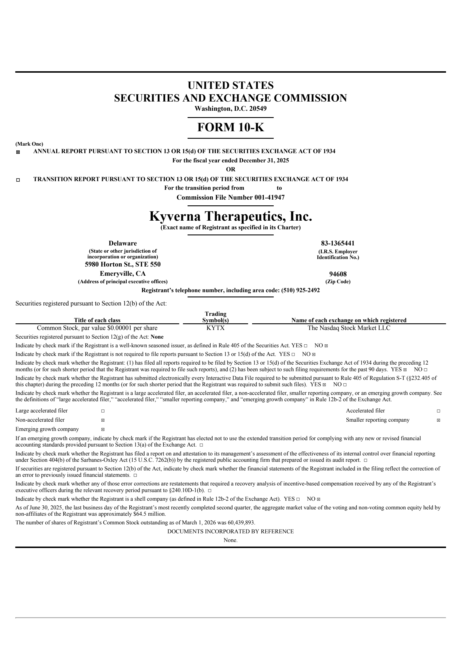 Kyverna Therapeutics' Q4 2025 Annual report