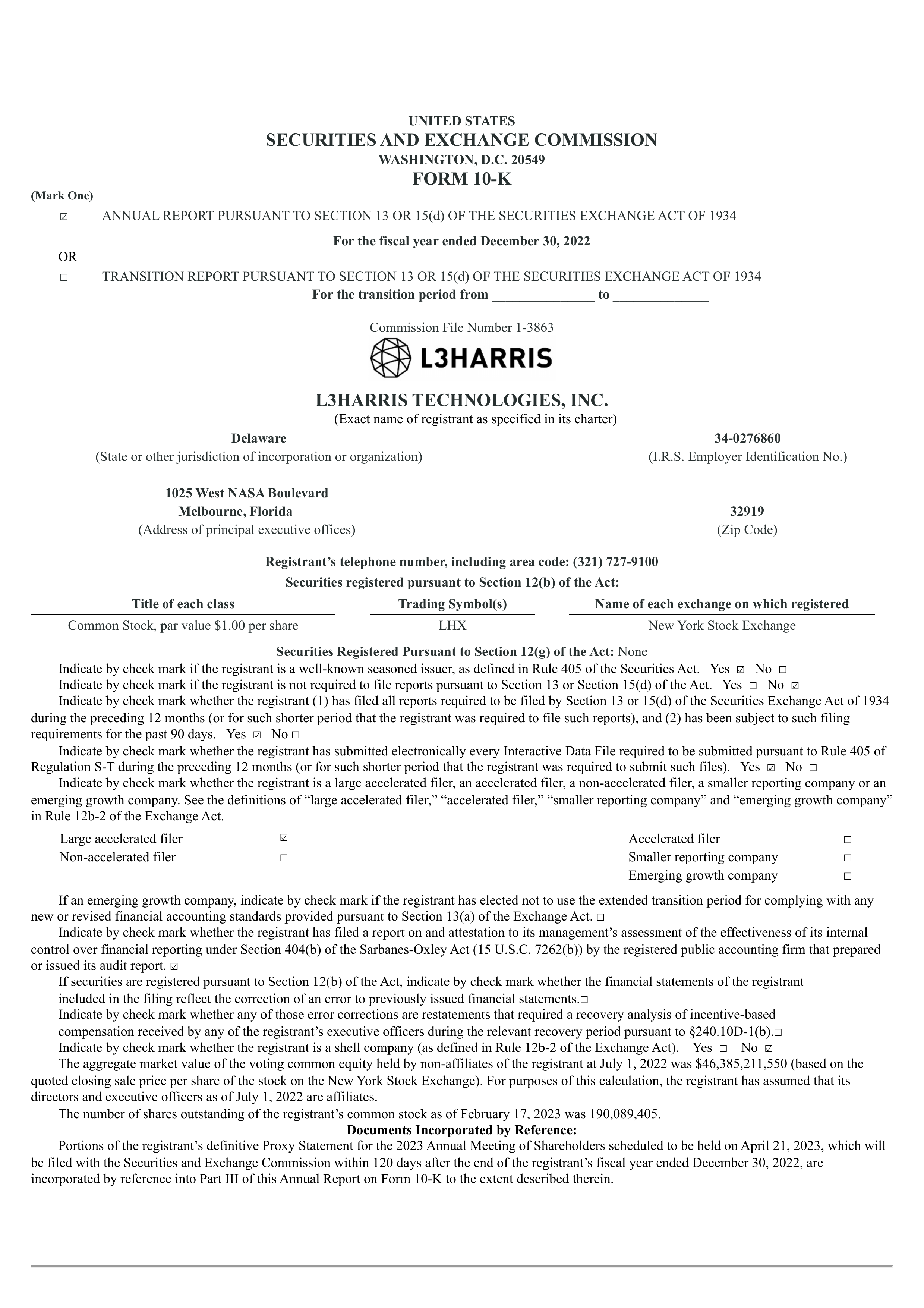 L3Harris Technologies' Q4 2022 Annual report