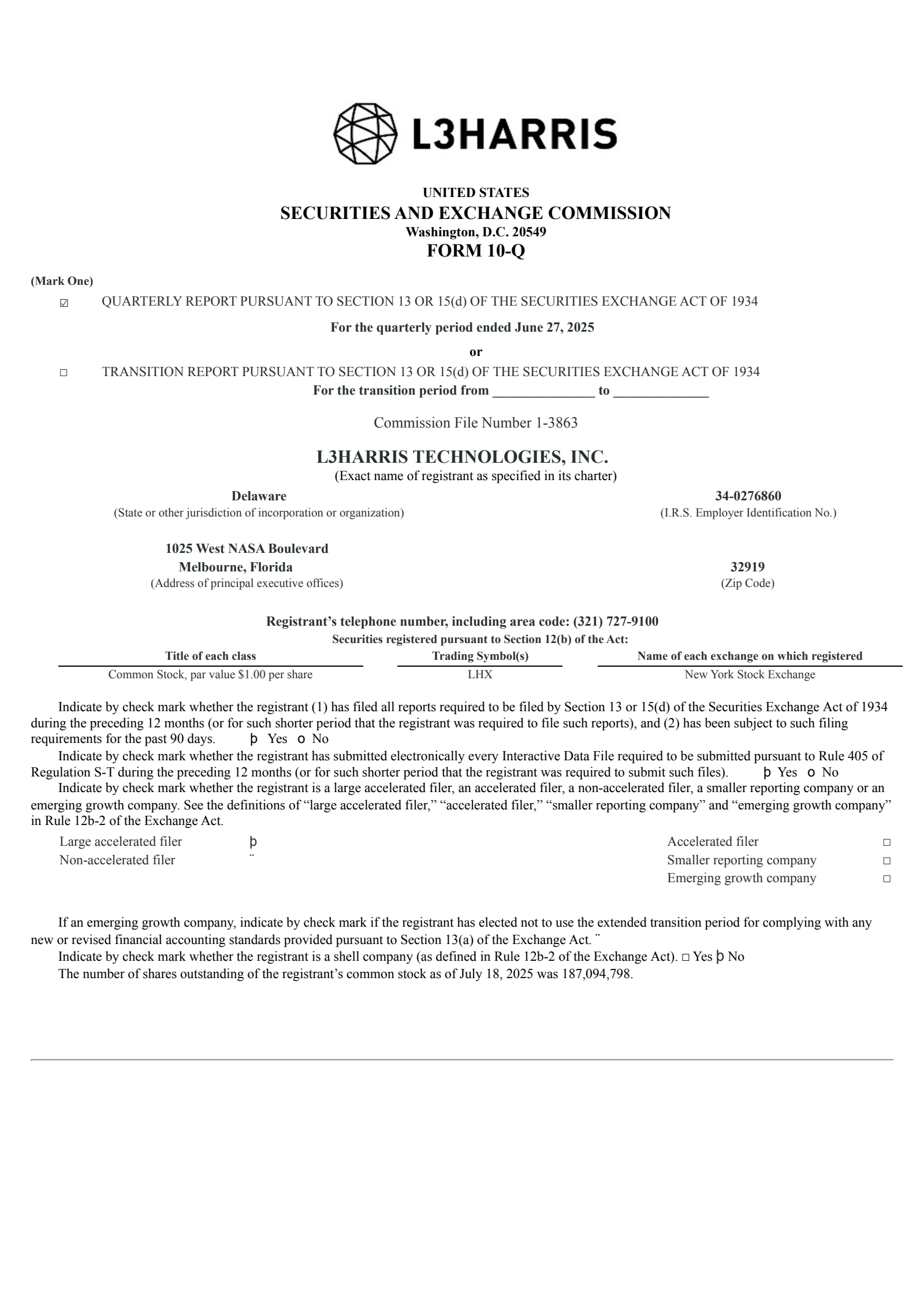 L3Harris Technologies' Q2 2025 Quarterly report