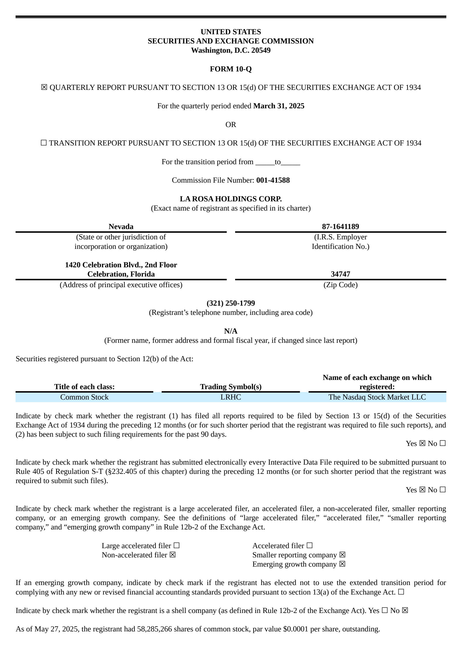 La Rosa's Q1 2025 Quarterly report