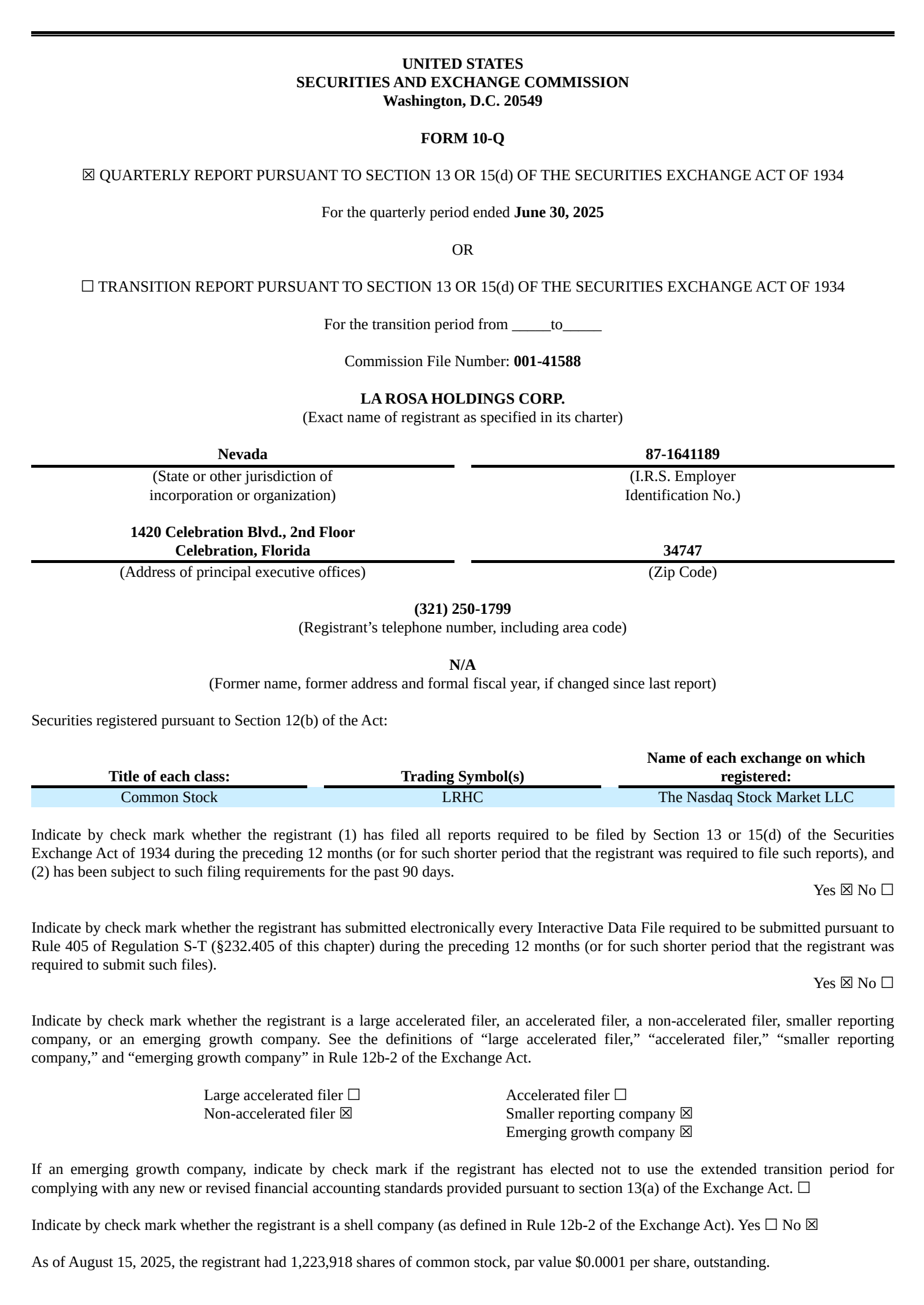 La Rosa's Q2 2025 Quarterly report
