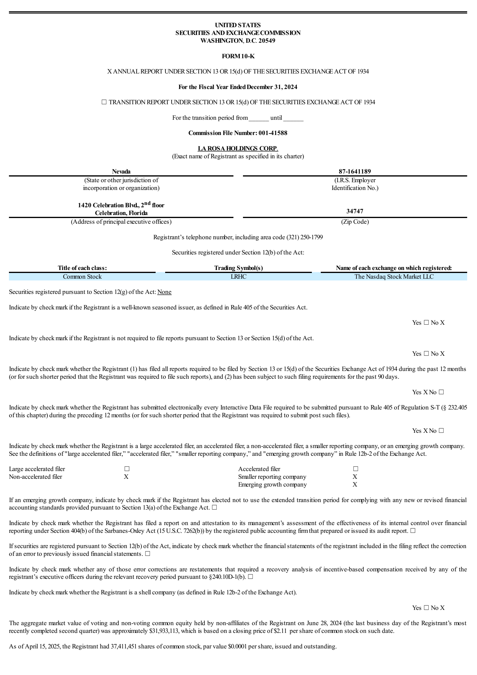 La Rosa's Q4 2024 Annual report