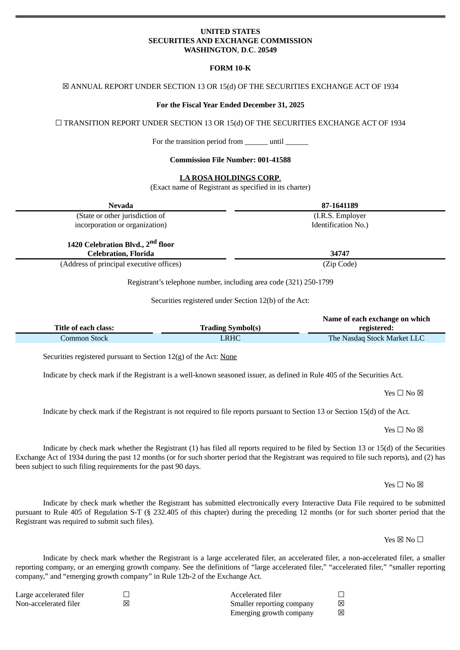 La Rosa's Q4 2025 Annual report