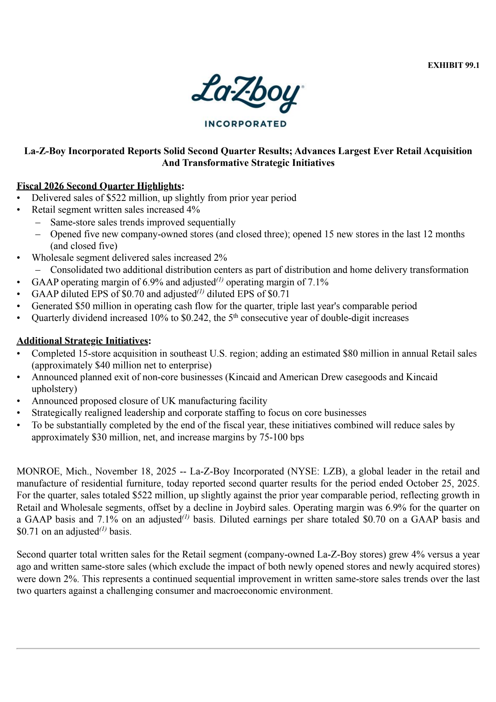 La-Z-Boy's Q2 2026 Earnings Release