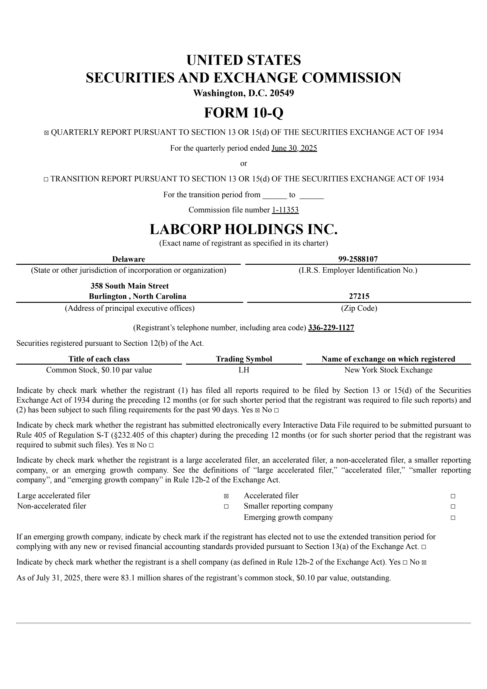 LH Q2 2025 Earnings Report on 7/24/2025