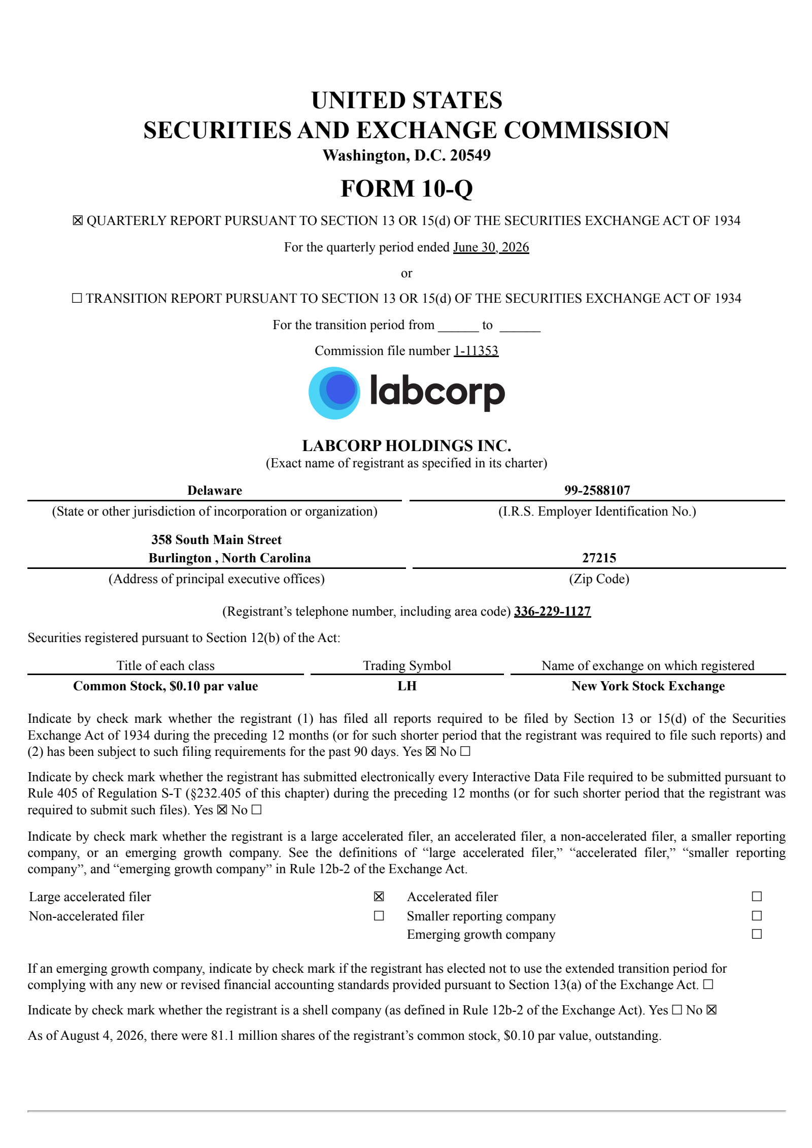 Labcorp's Q2 2026 Quarterly report
