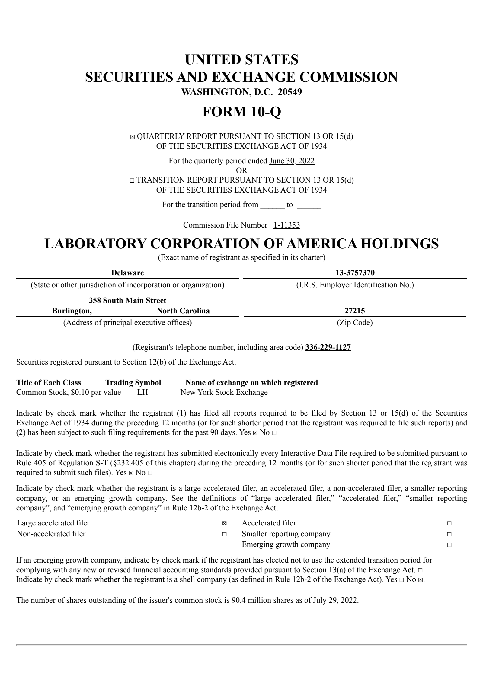 Laboratory Co. of America's Q2 2022 Quarterly report