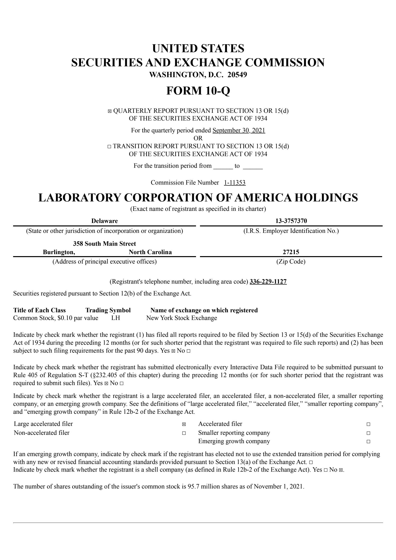 Laboratory Co. of America's Q3 2021 Quarterly report