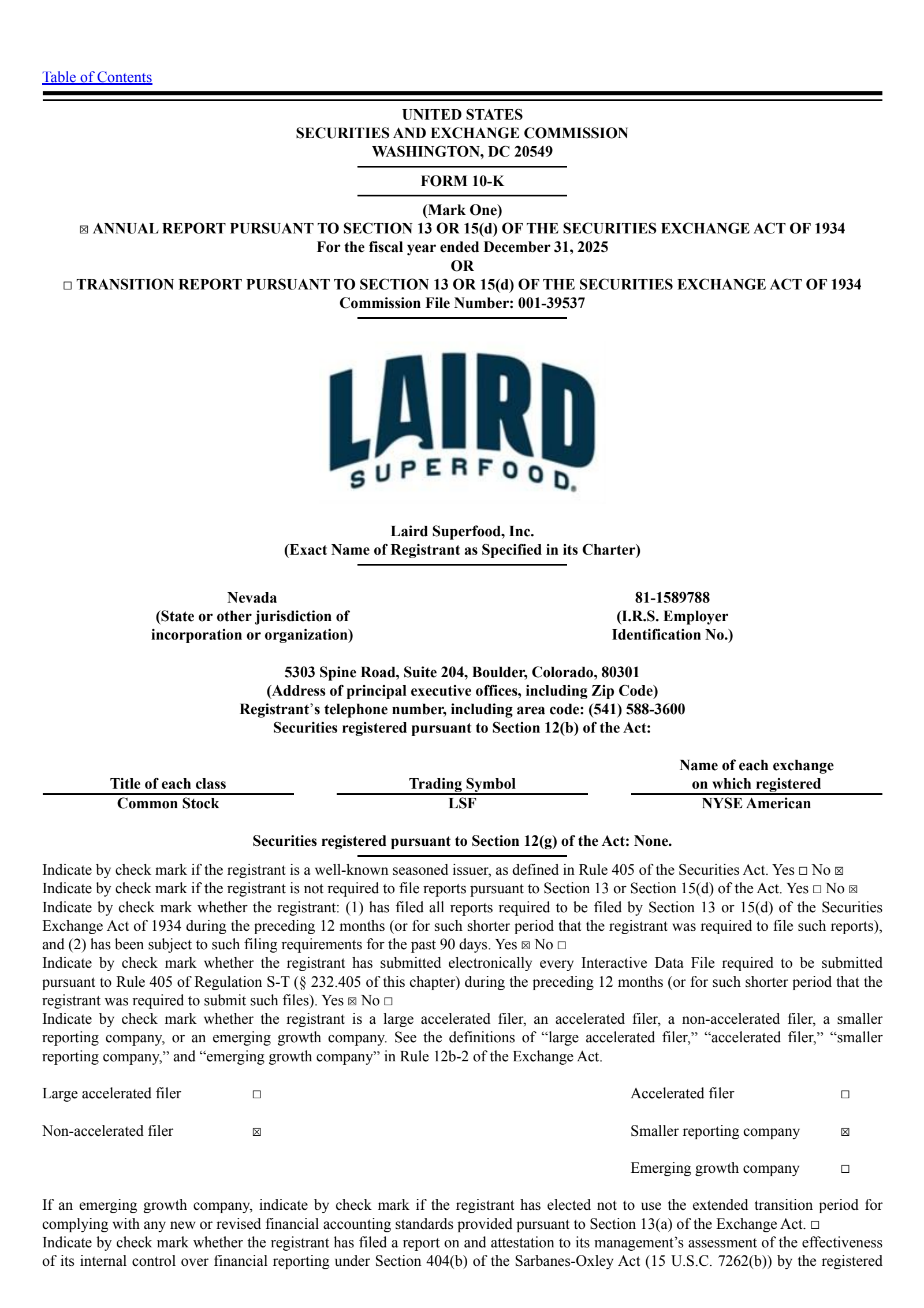 Laird Superfood's Q4 2025 Annual report