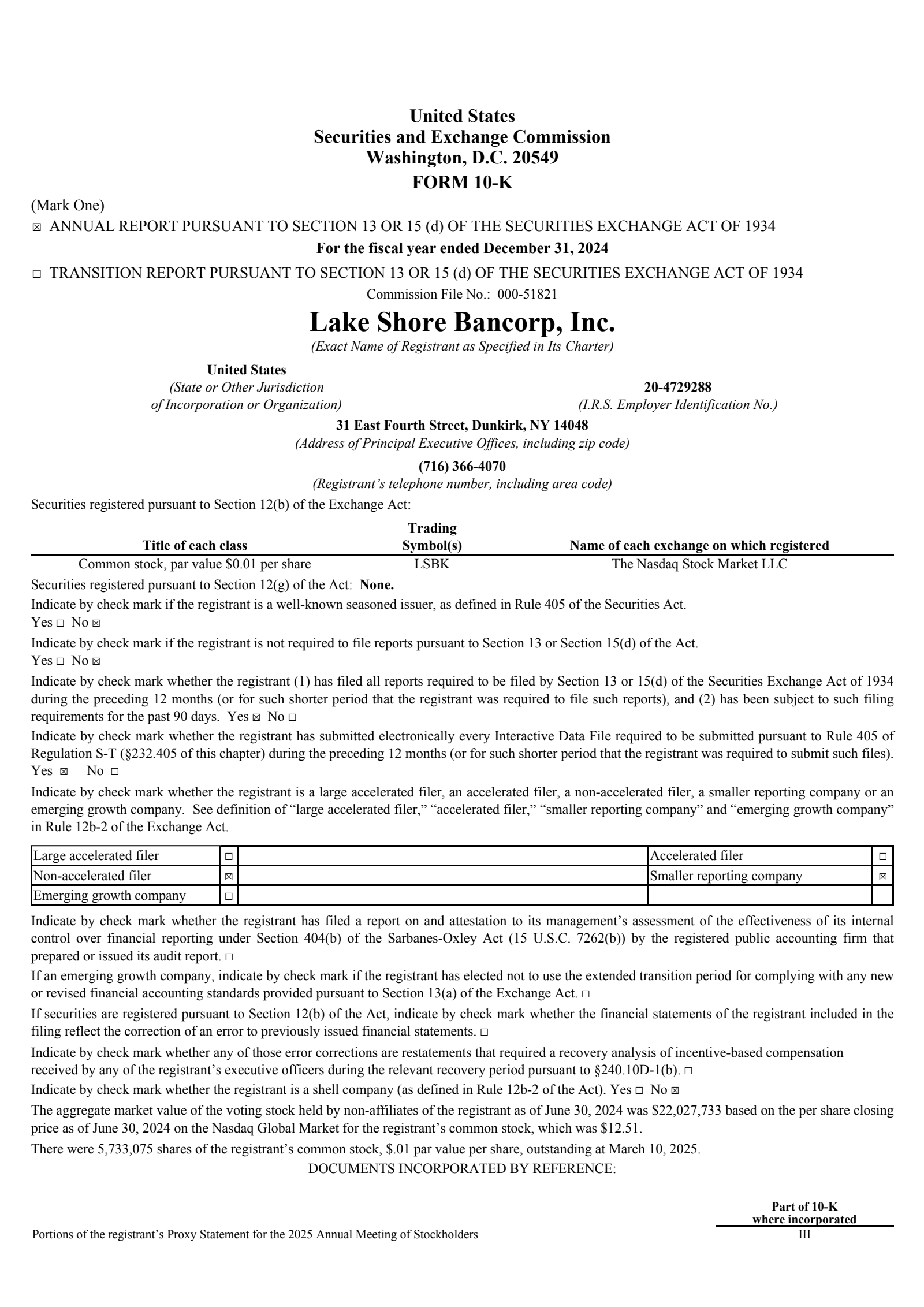 Lake Shore Bancorp's Q4 2024 Annual report