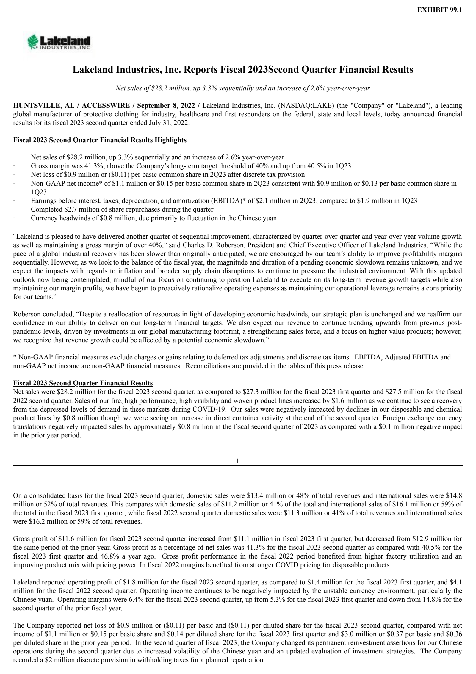 Lakeland Industries' Q2 2023 Earnings Release