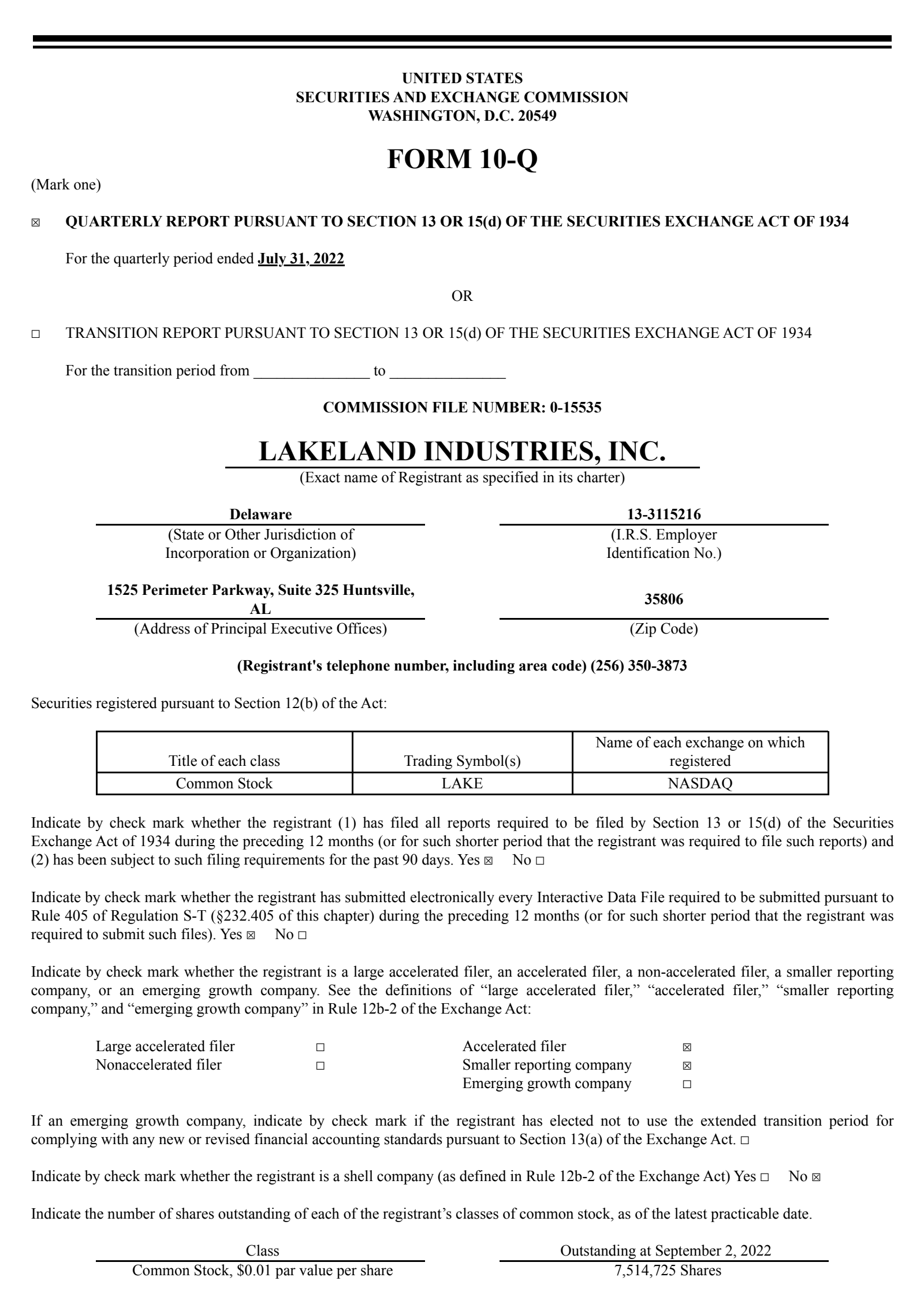 Lakeland Industries' Q2 2023 Quarterly report