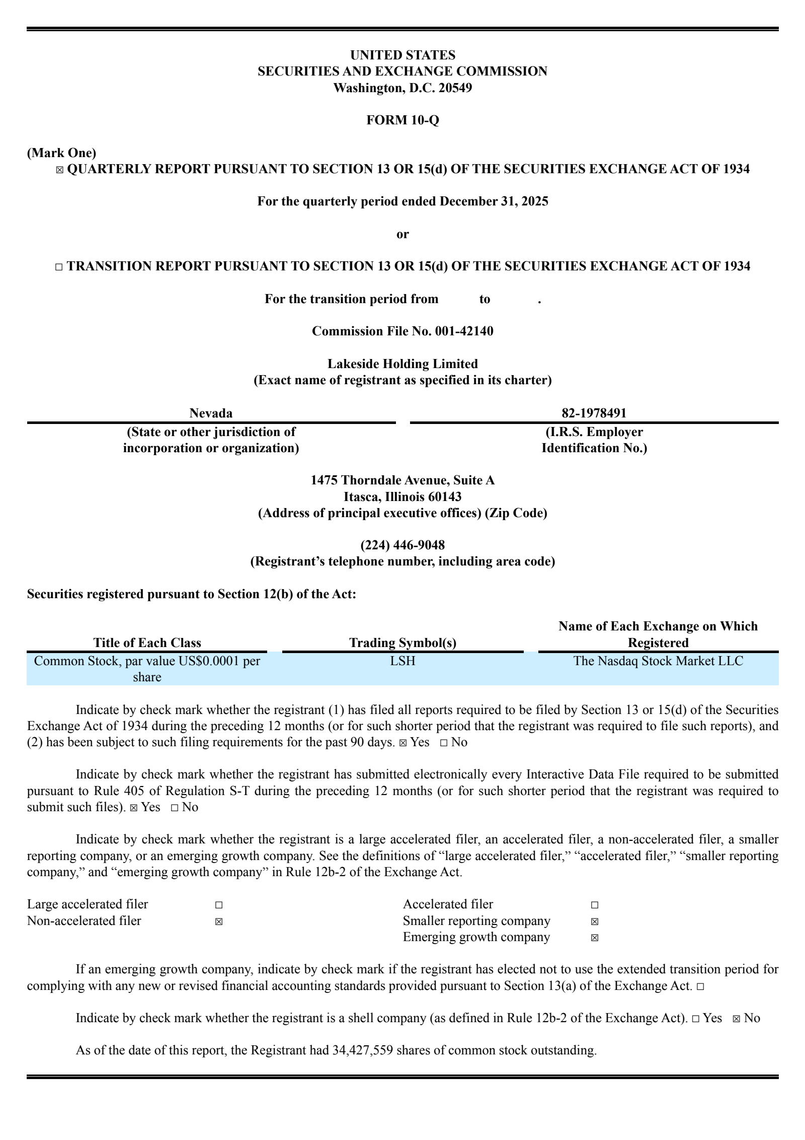 Lakeside's H1 2026 Quarterly report